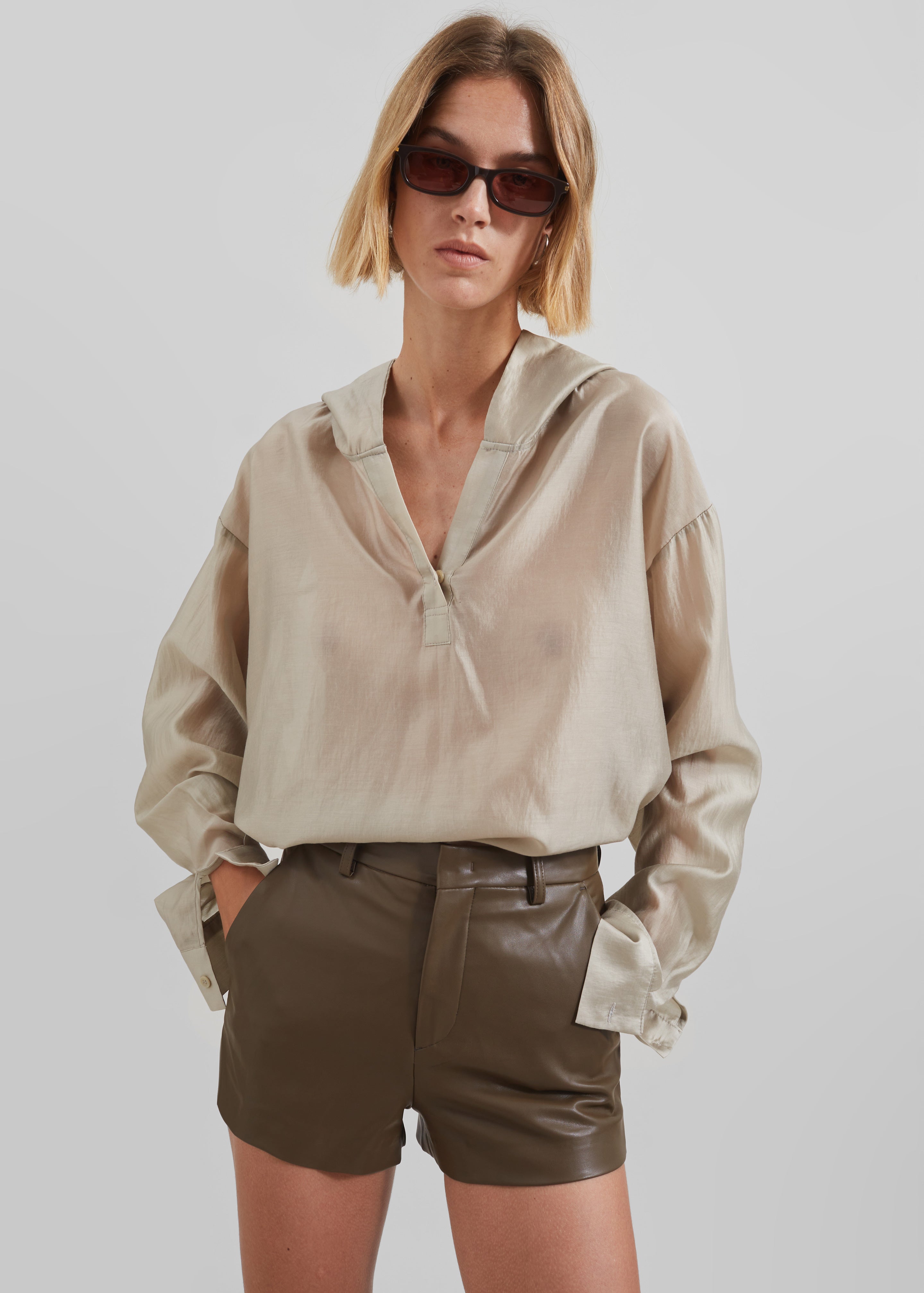 Moraine Hooded Blouse - Beige - 1