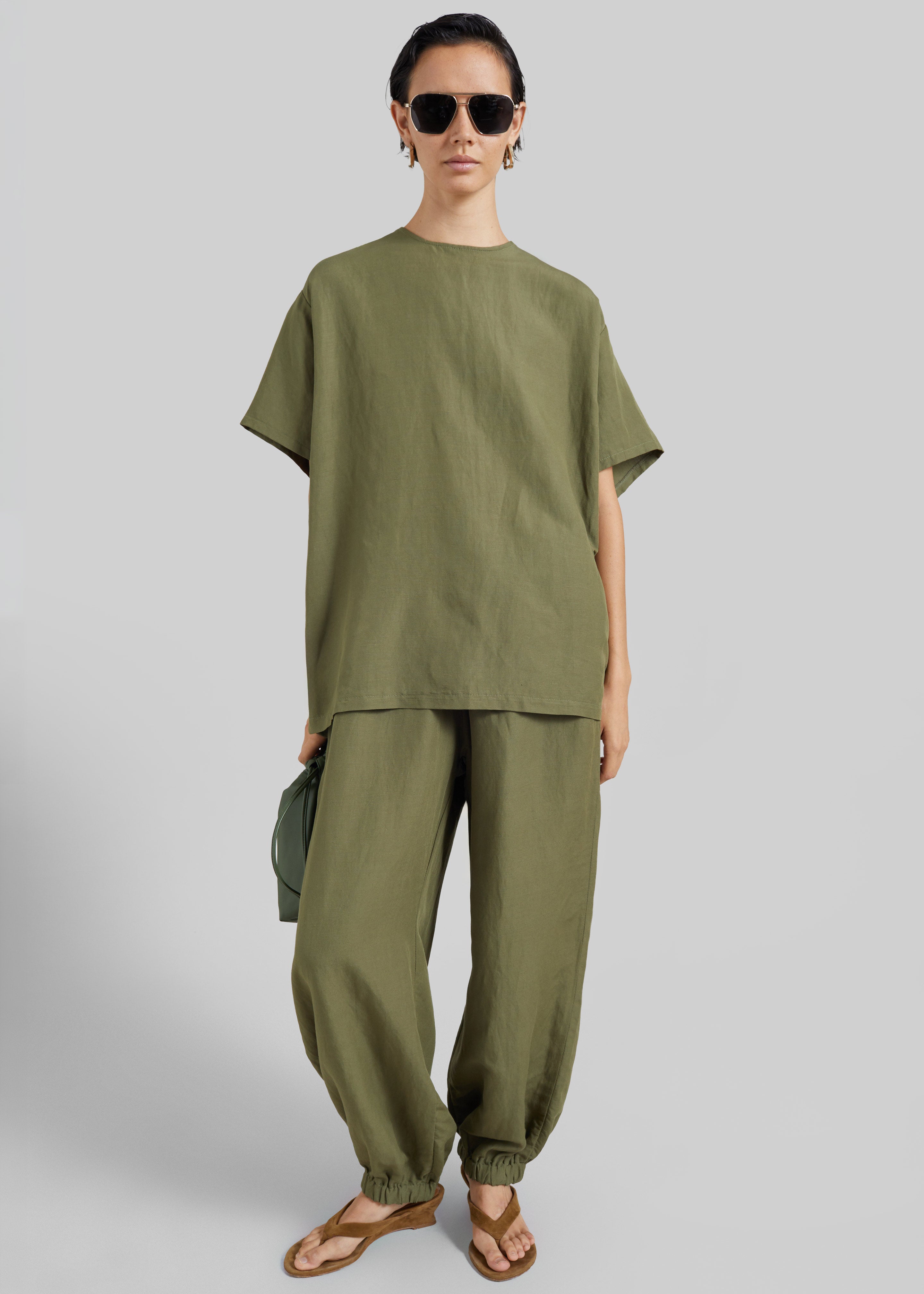 Morat Linen Back Button Top - Olive - 3
