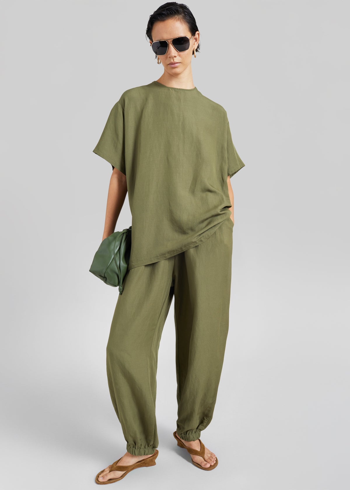 Morat Linen Back Button Top - Olive - 5