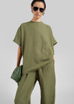 Morat Linen Back Button Top - Olive