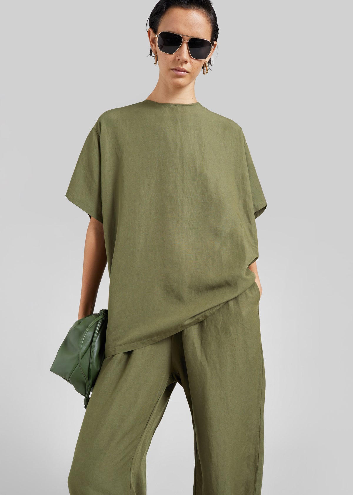Shop the look image for Morat Linen Back Button Top - Olive