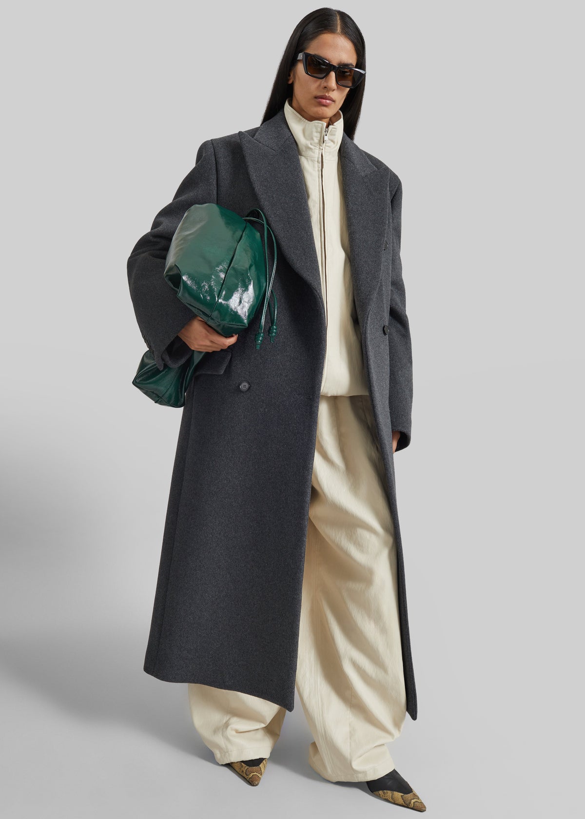 Shop the look image for Morgan Crackled Faux Leather Large Pouch - Bottle Green