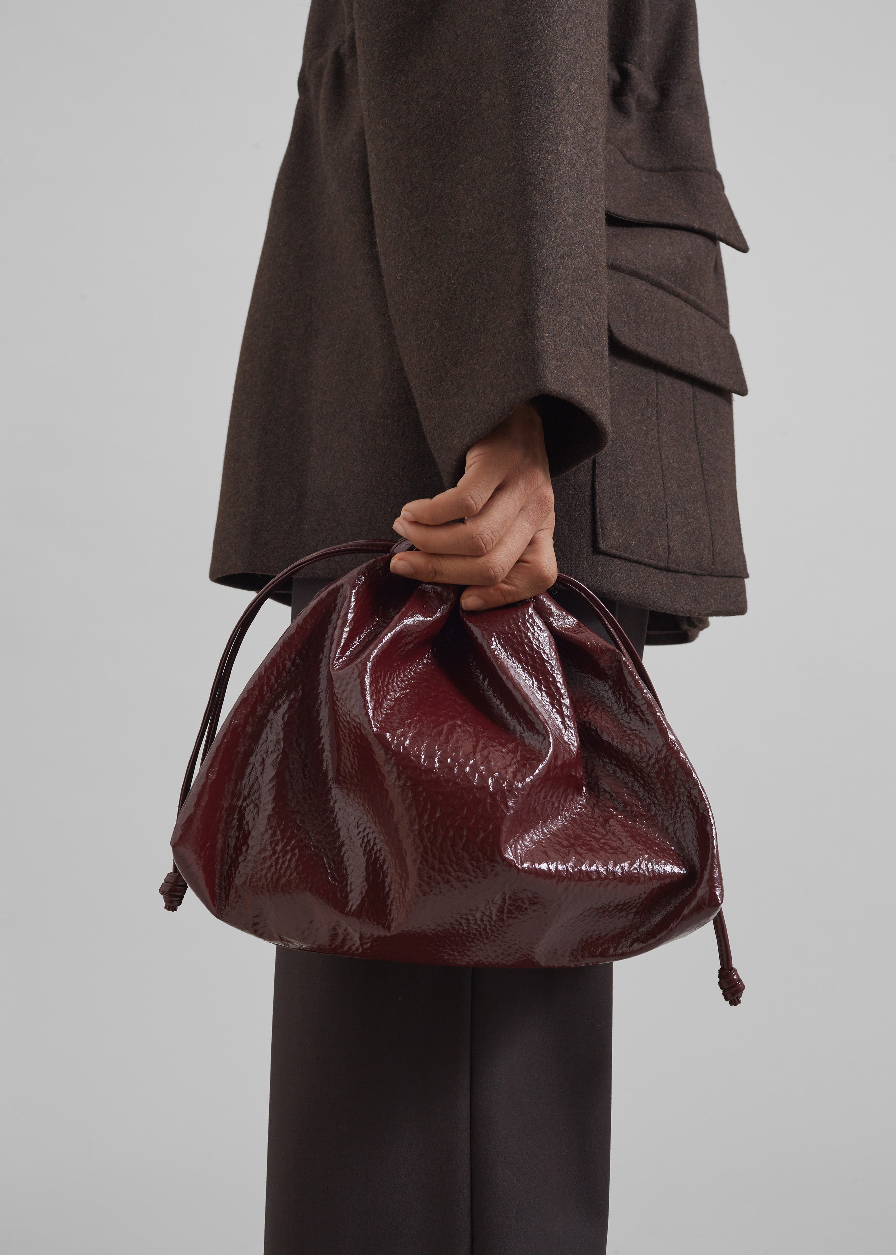 Morgan Crackled Faux Leather Small Pouch Burgundy – The Frankie Shop