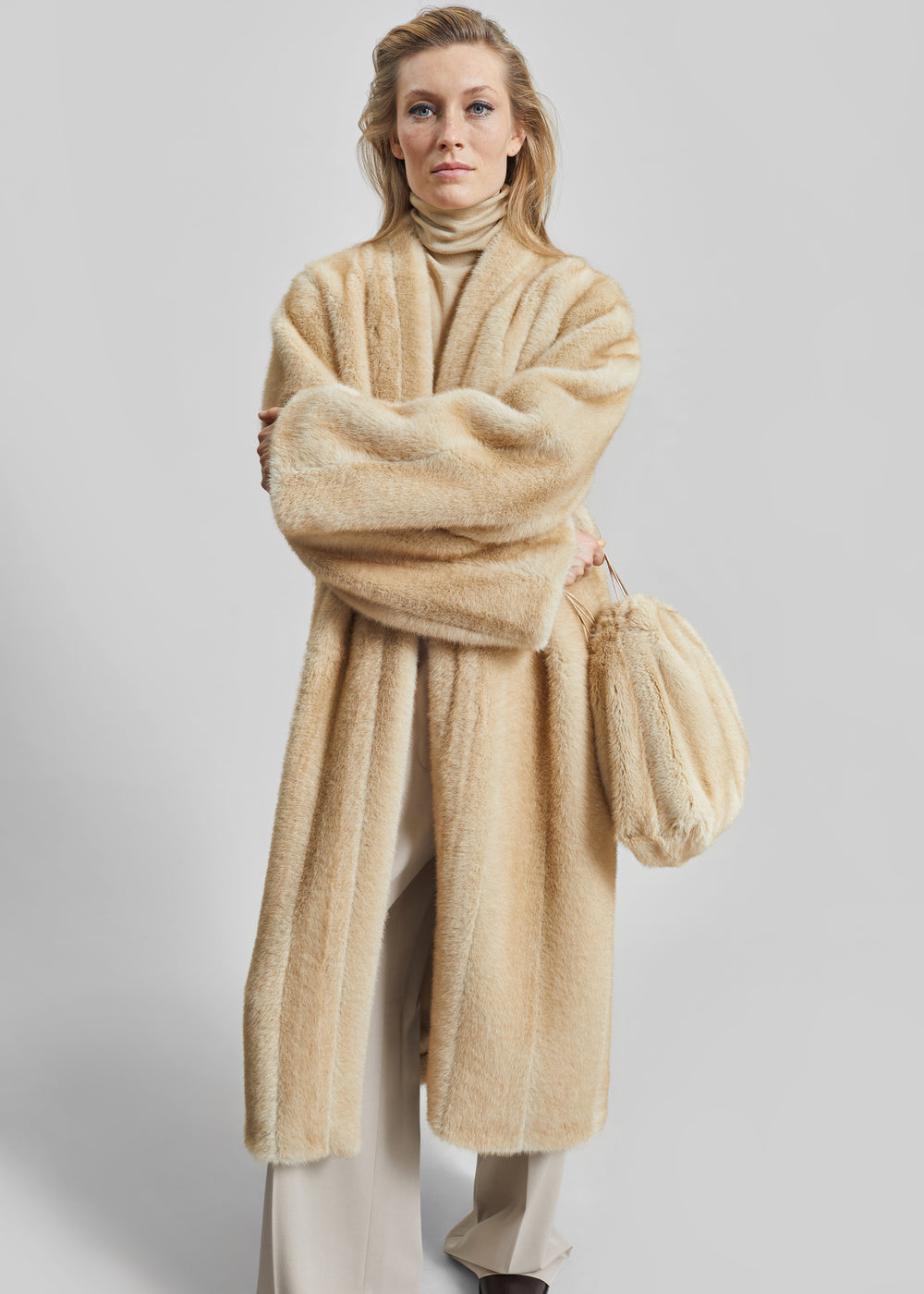 Morgan Faux Fur Small Pouch - Beige - 1