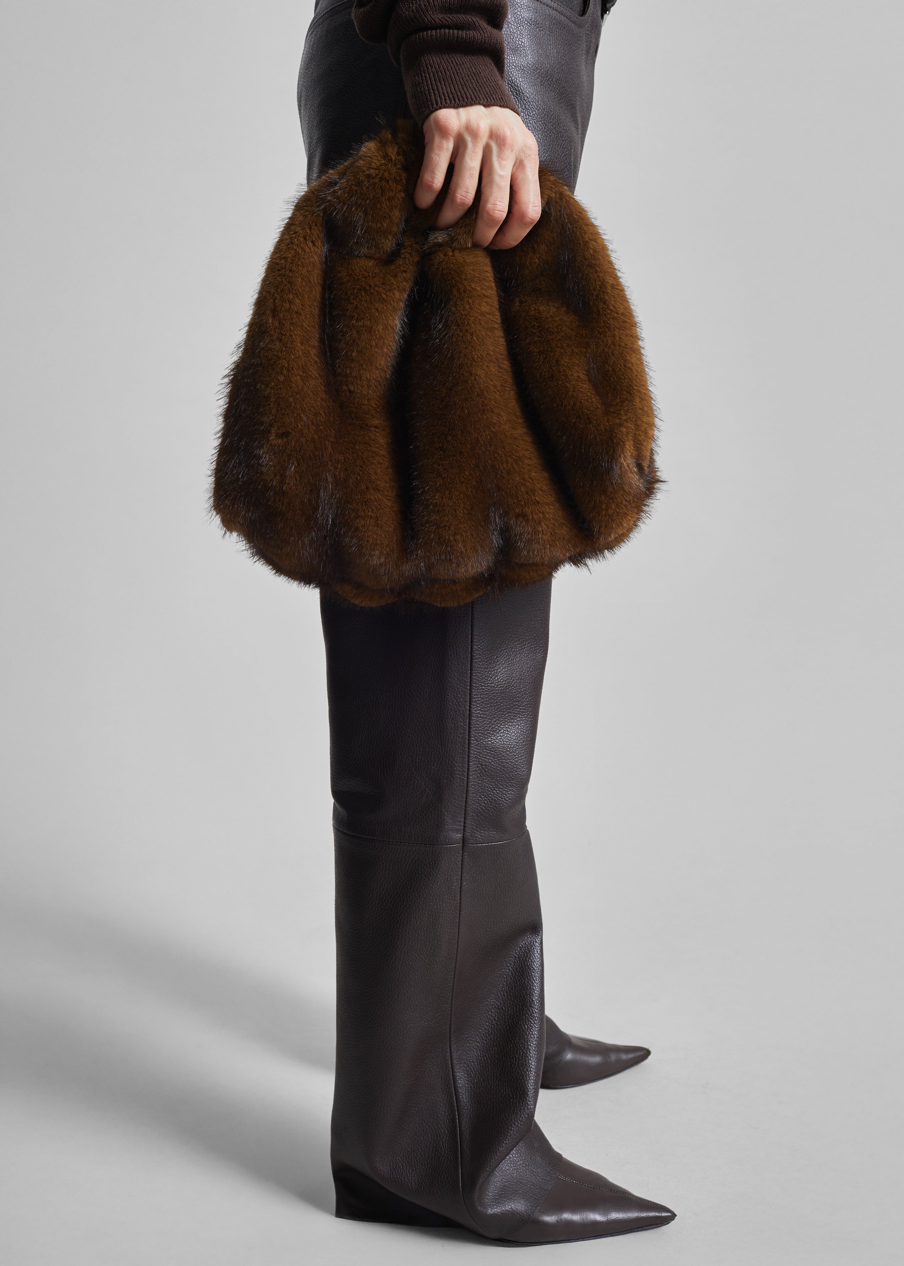 Morgan Faux Fur Small Pouch - Brown – The Frankie Shop