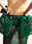 Morgan Leather Macrame Small Pouch - Emerald