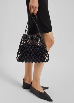 Morgan Leather Macrame Small Pouch - Black