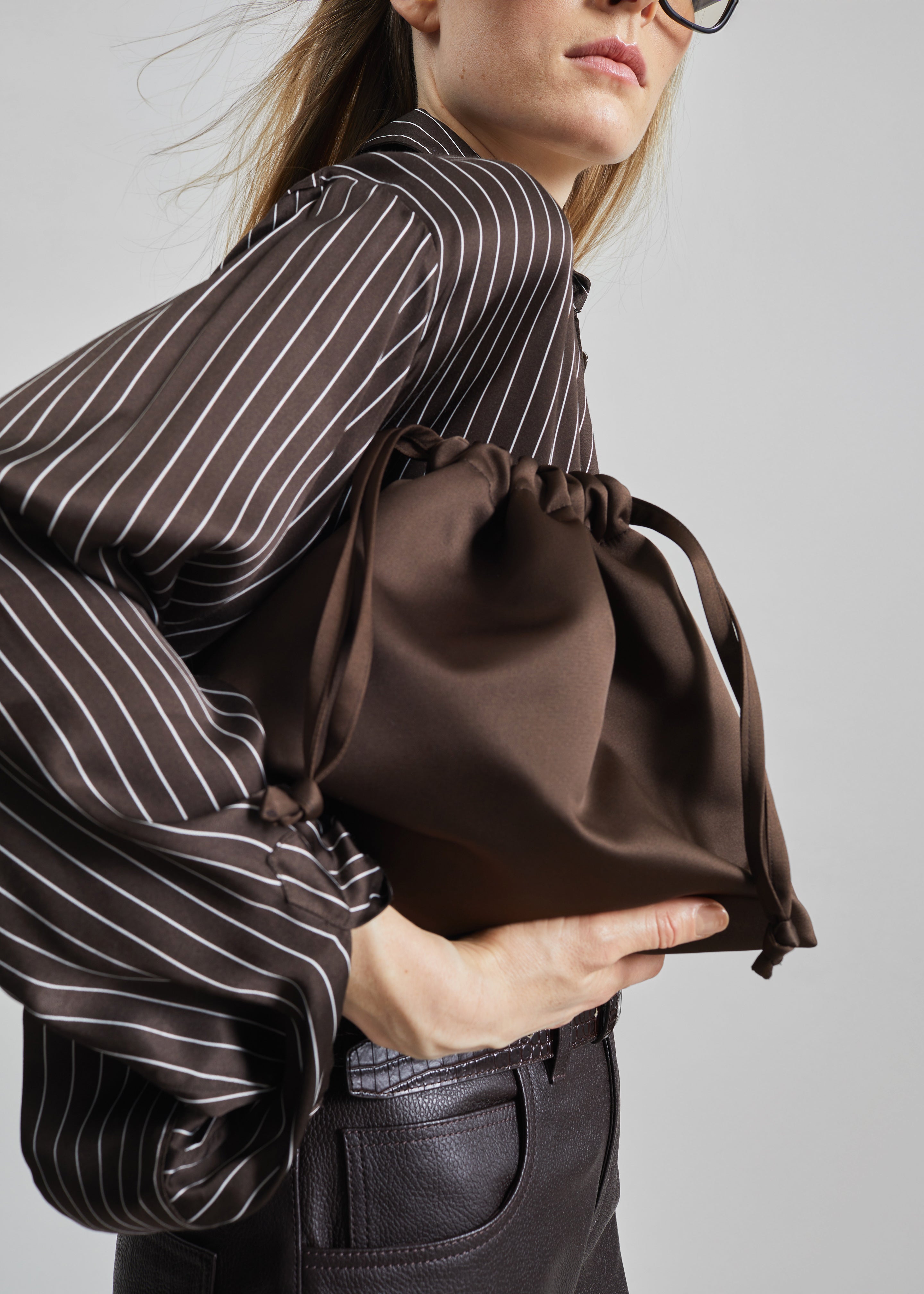 Morgan Satin Small Pouch - Brown - 5