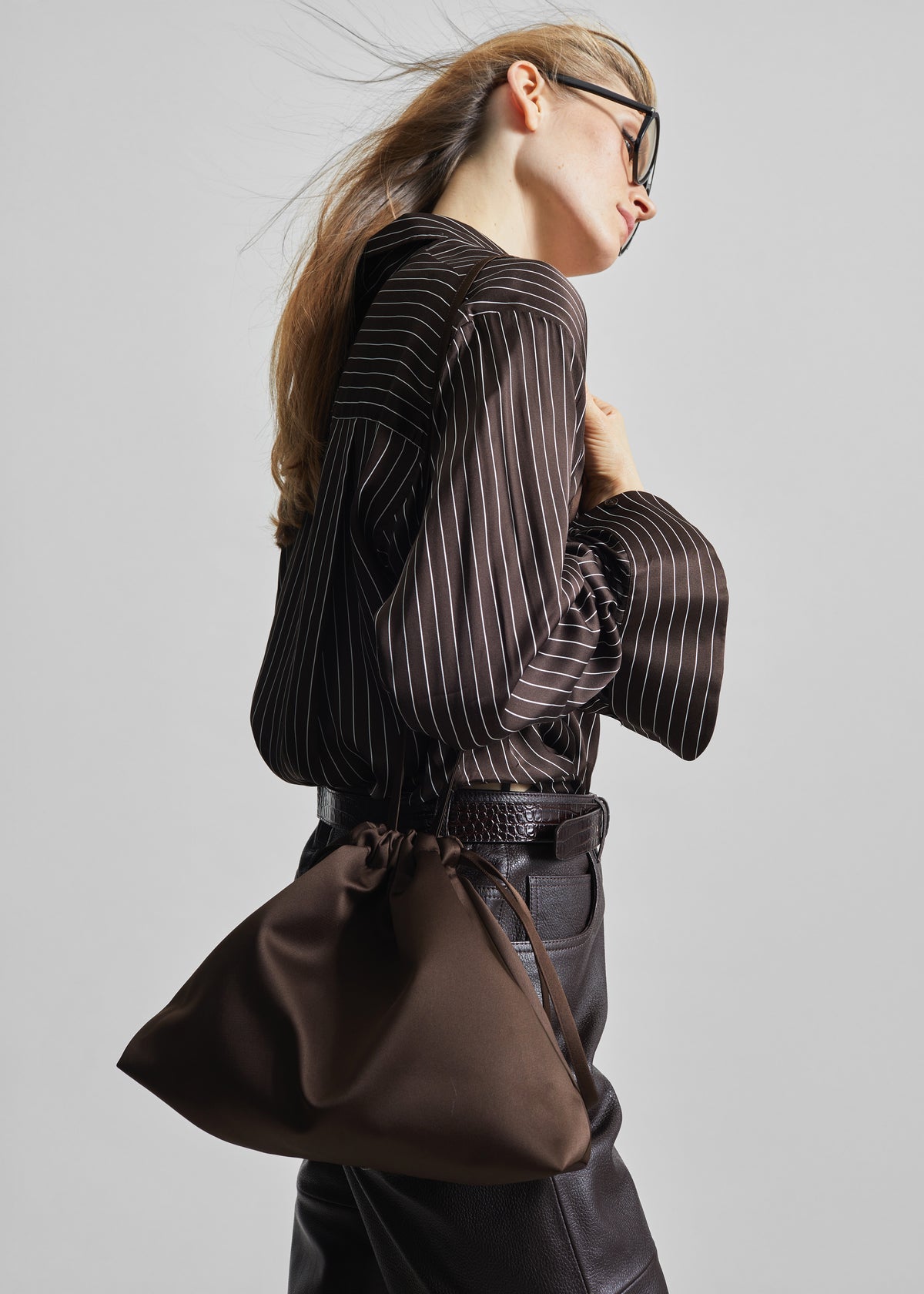 Morgan Satin Small Pouch - Brown - 4