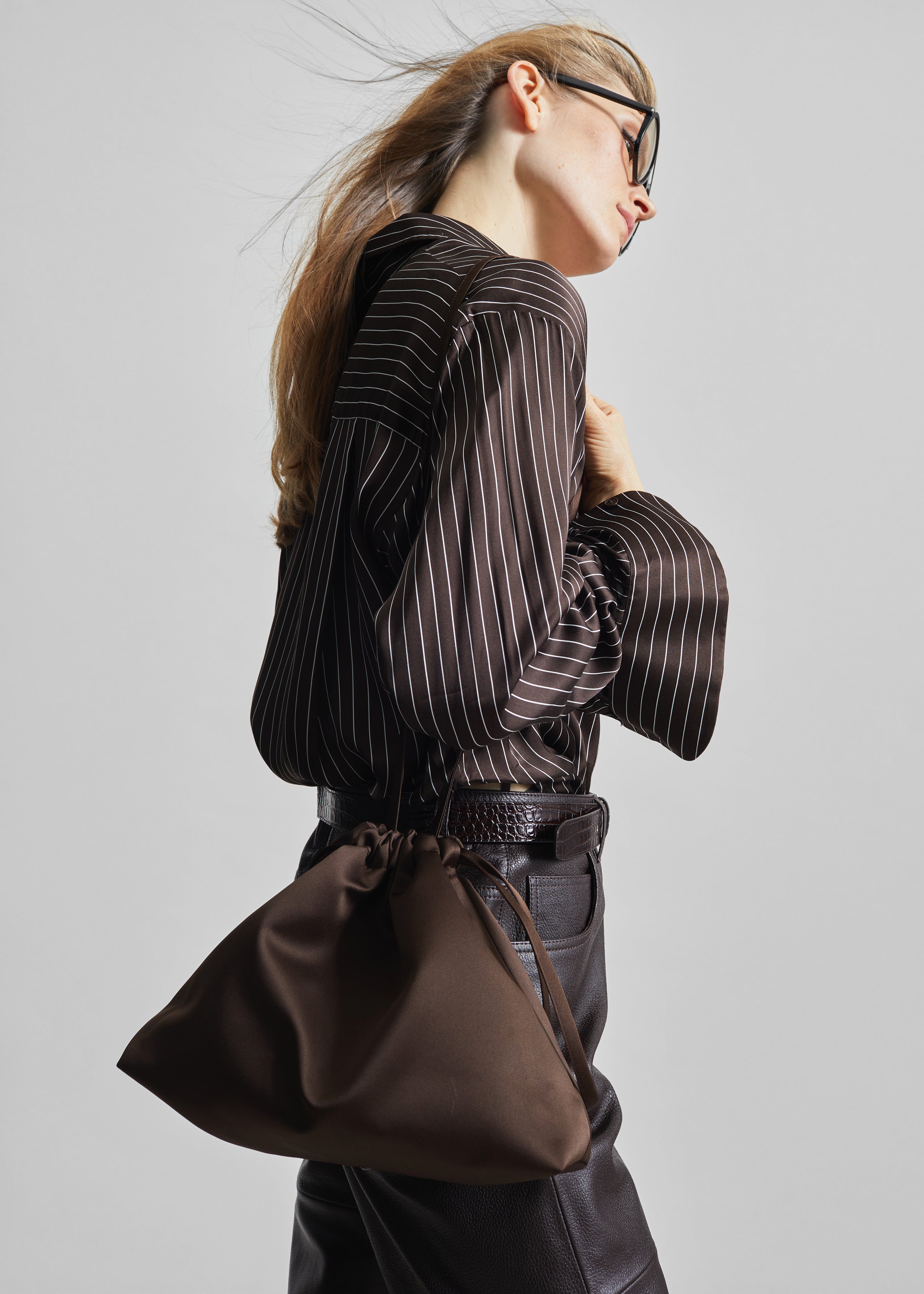 Morgan Satin Small Pouch - Brown - 4