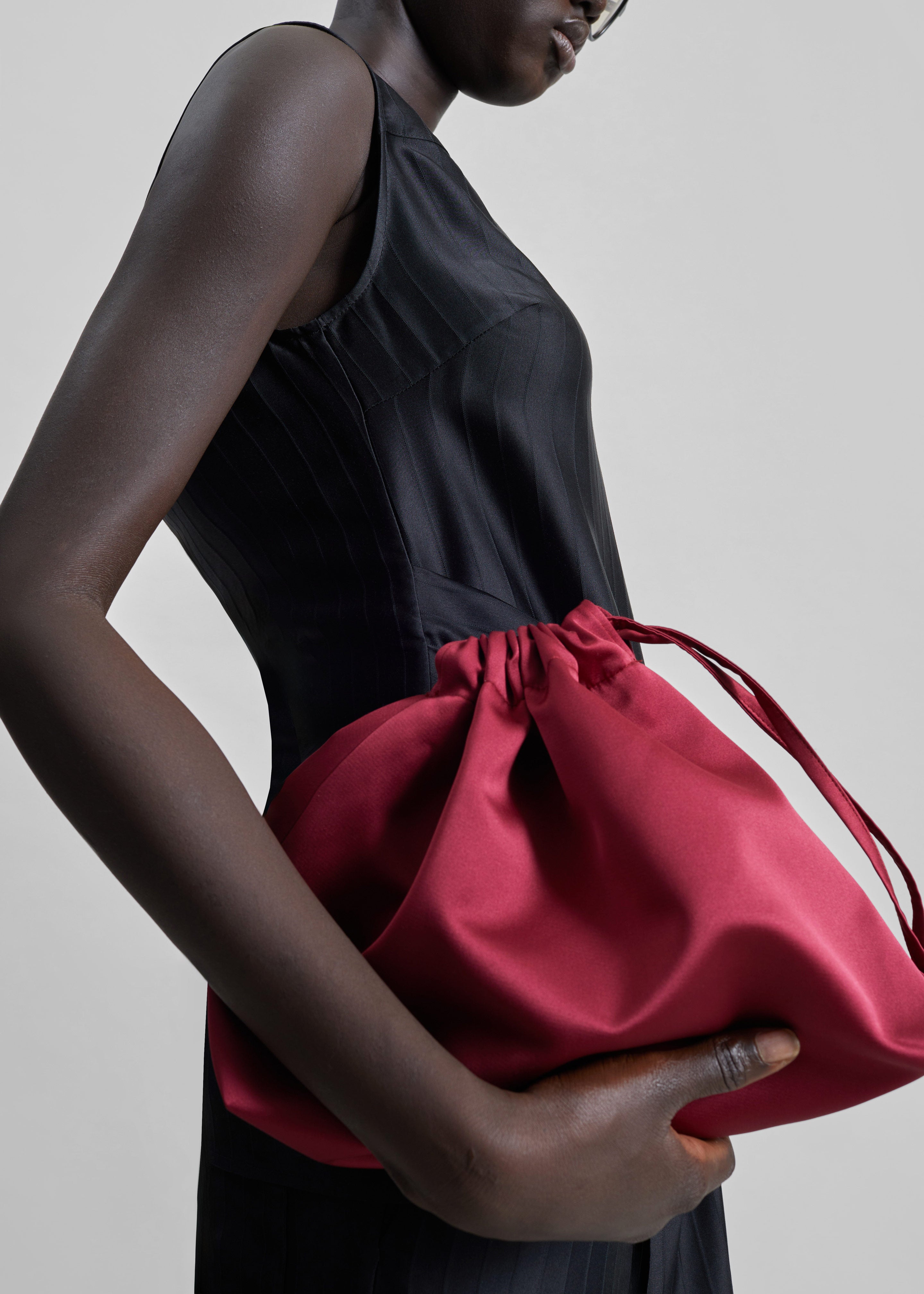 Morgan Satin Small Pouch - Burgundy - 1