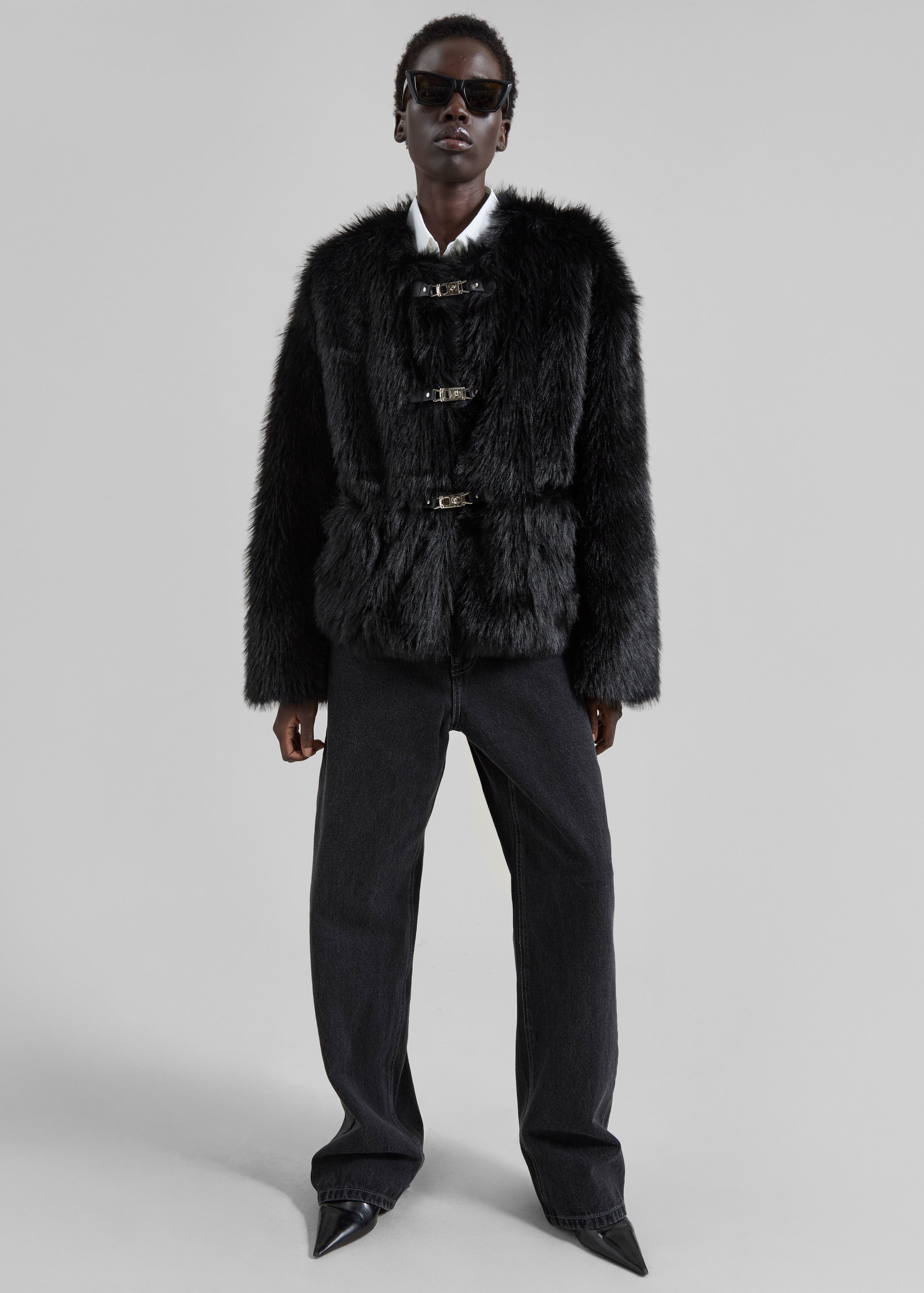 Moritz Faux Fur Buckle Jacket - Black – The Frankie Shop