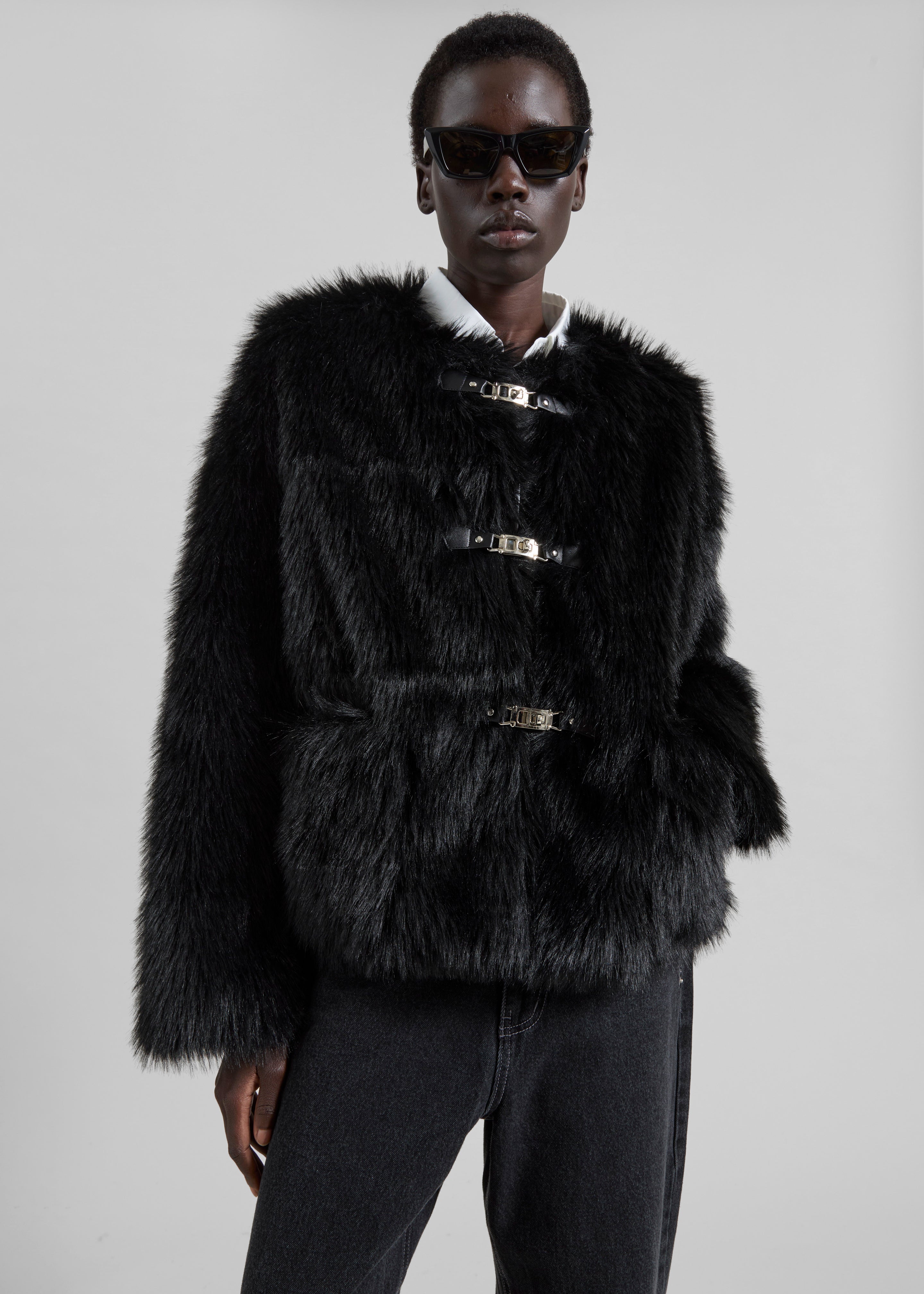 Moritz Faux Fur Buckle Jacket - Black – The Frankie Shop