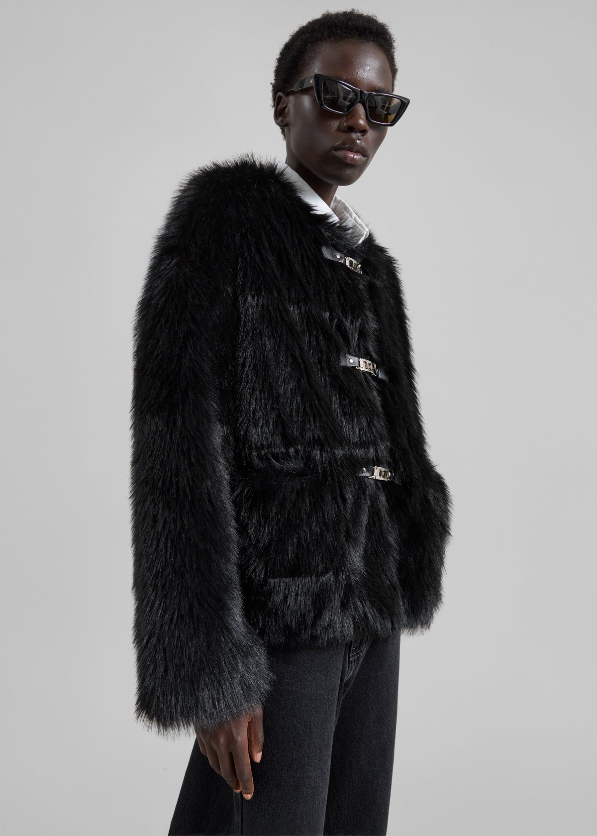 Moritz Faux Fur Buckle Jacket - Black - 5