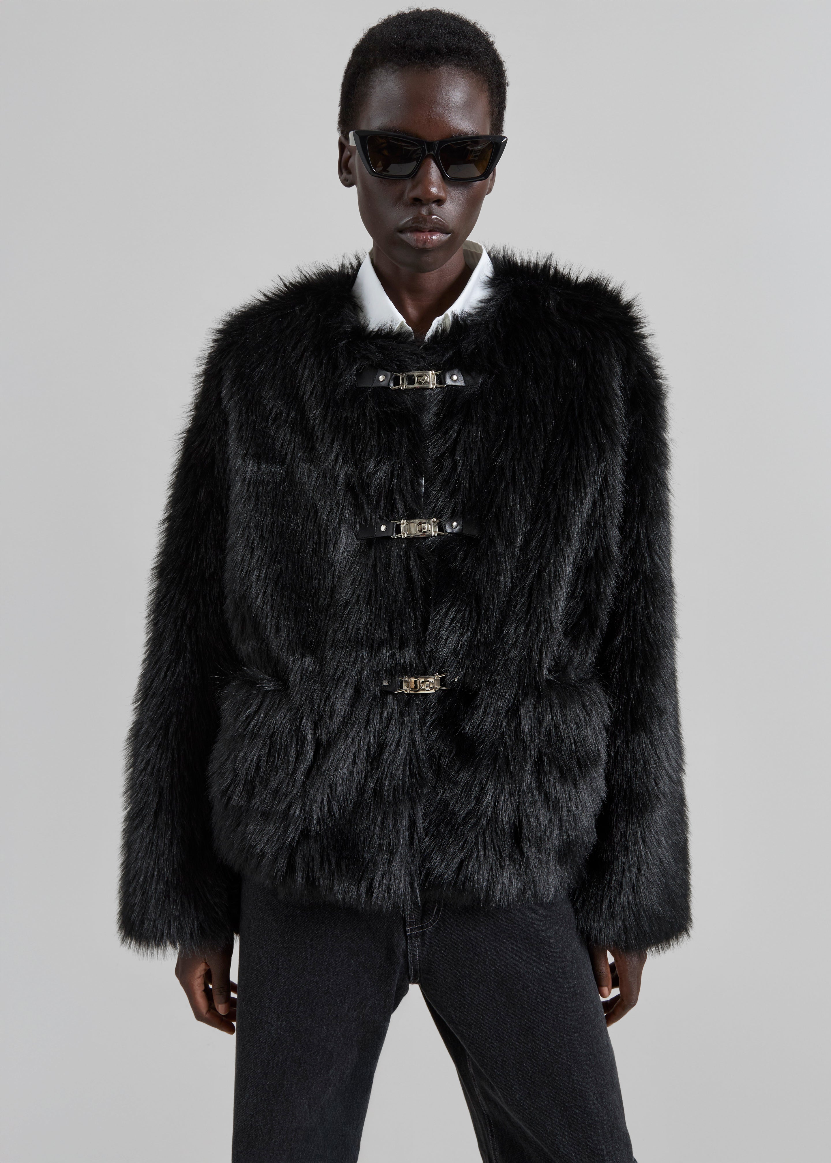 Moritz Faux Fur Buckle Jacket - Black – The Frankie Shop