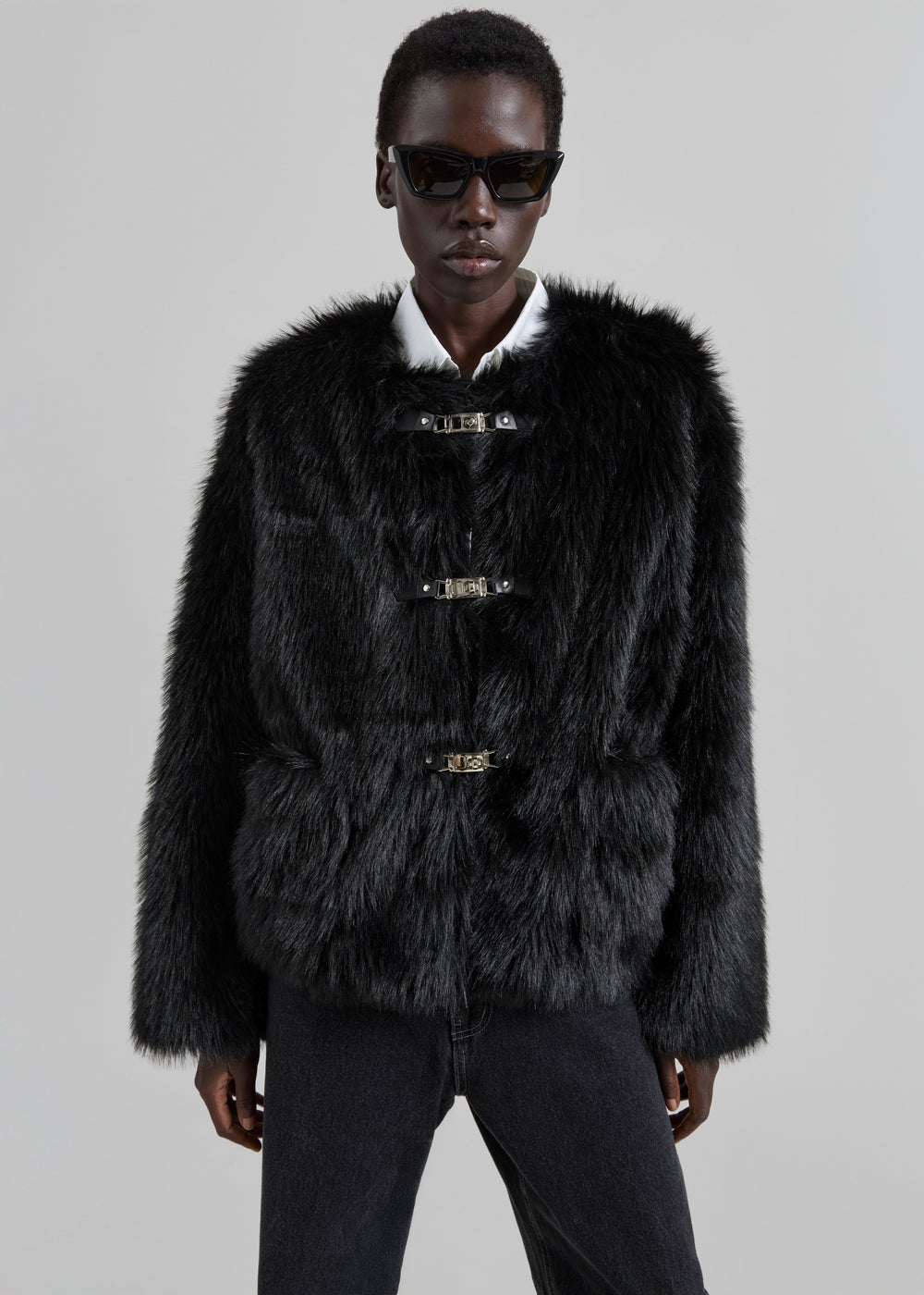 Moritz Faux Fur Buckle Jacket - Black - 1