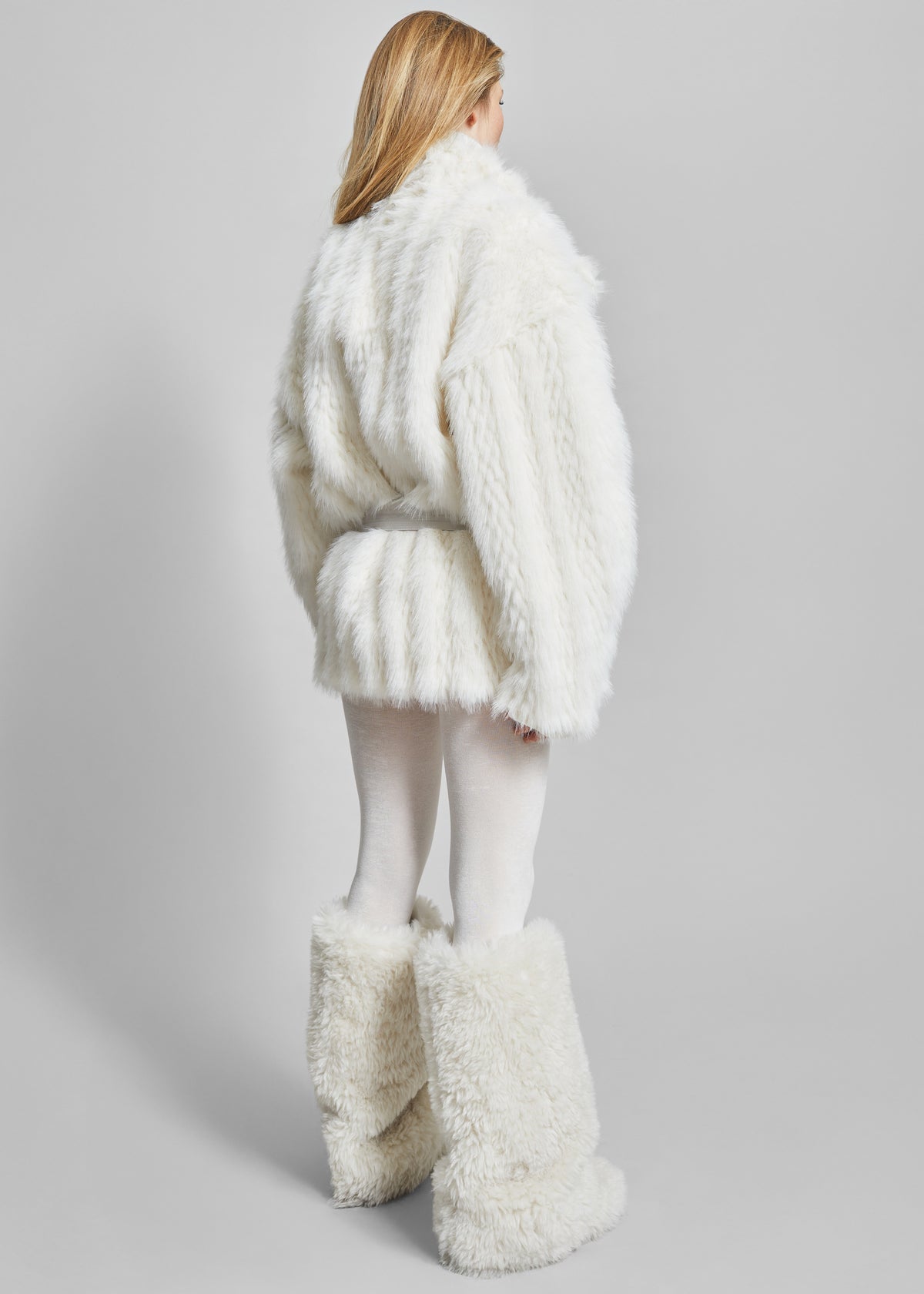 Mortisa Faux Fur Belted Short Coat - Off White - 10
