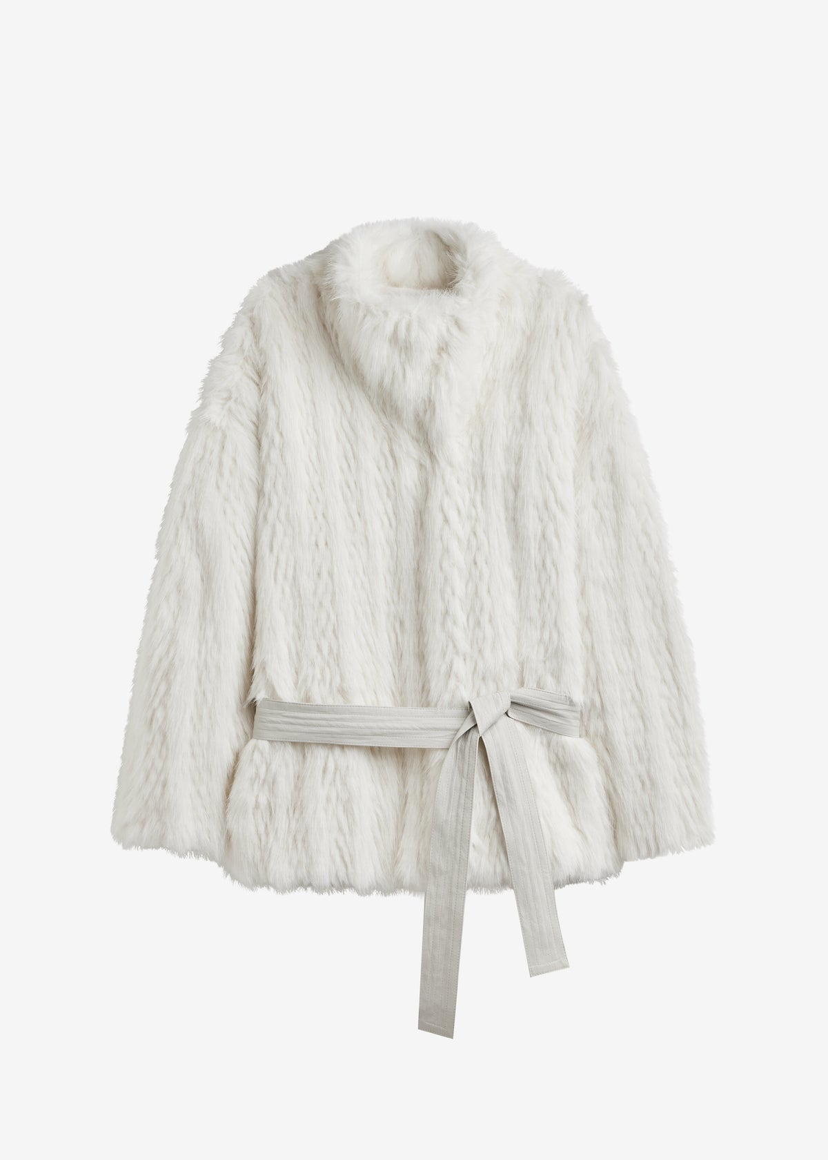 Mortisa Faux Fur Belted Short Coat - Off White - 11