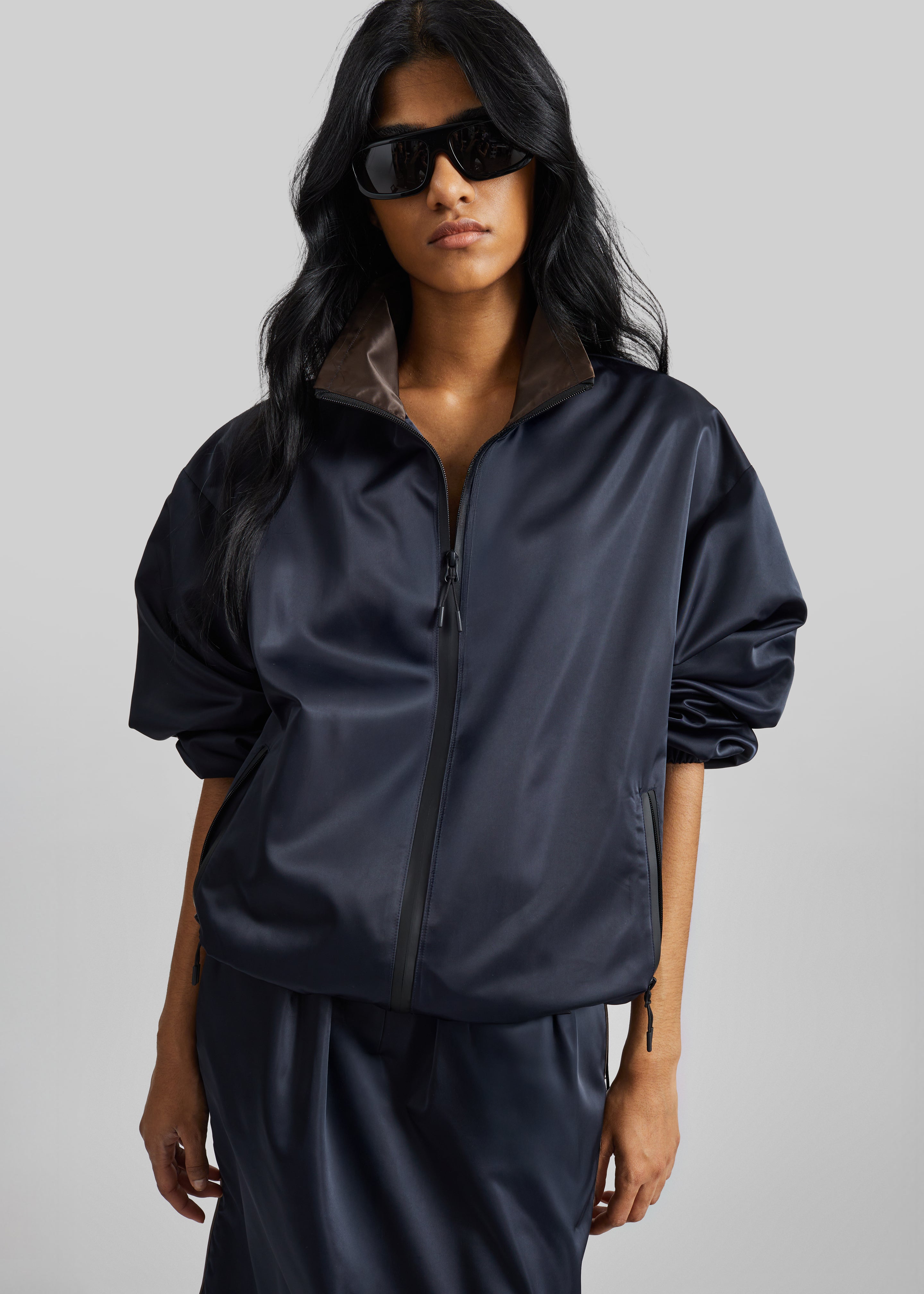 Munich Contrast Collar Zip-Up Jacket - Navy - 7