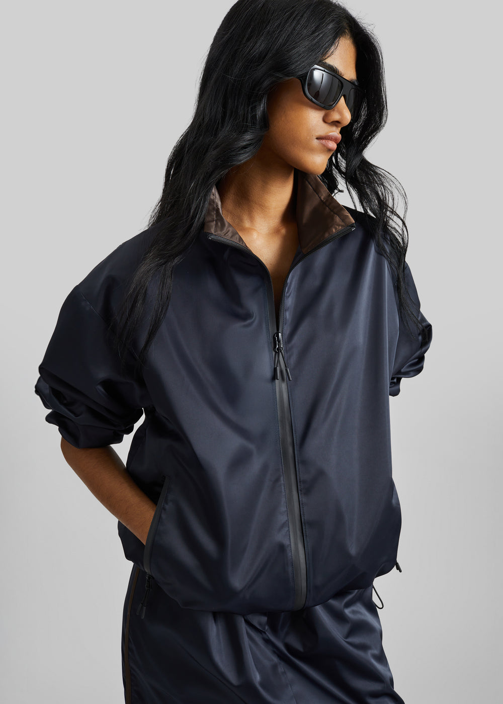 Munich Contrast Collar Zip-Up Jacket - Navy - 1