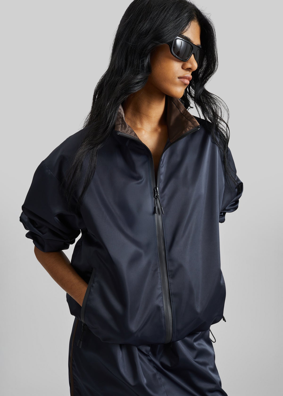 Munich Contrast Collar Zip-Up Jacket - Navy - 2