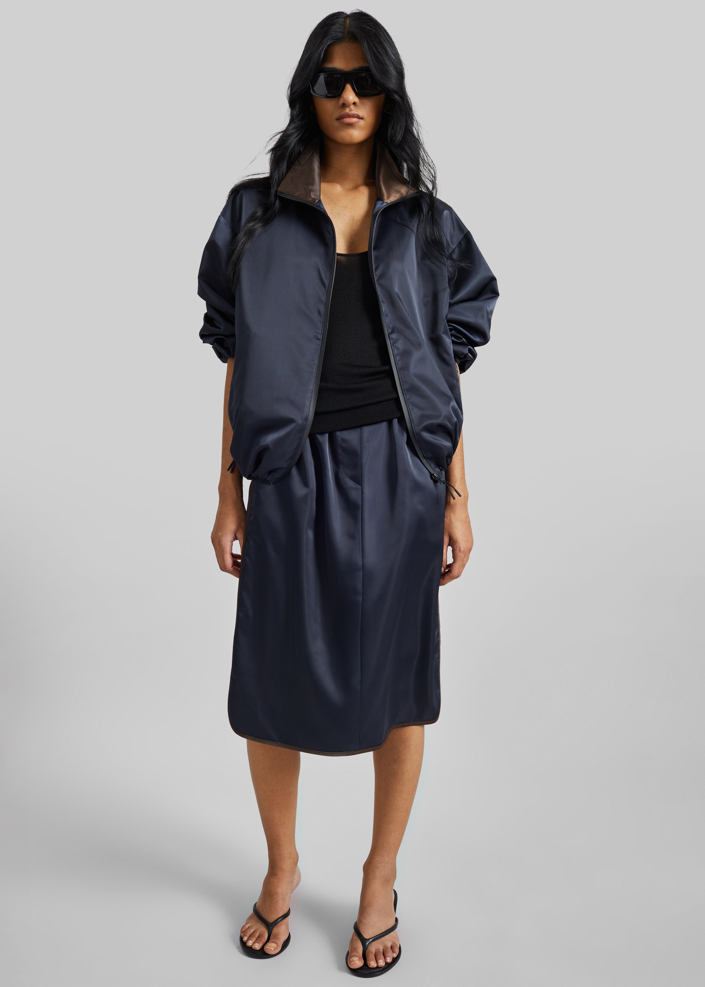 Munich Contrast Piping Midi Skirt - Navy - 6
