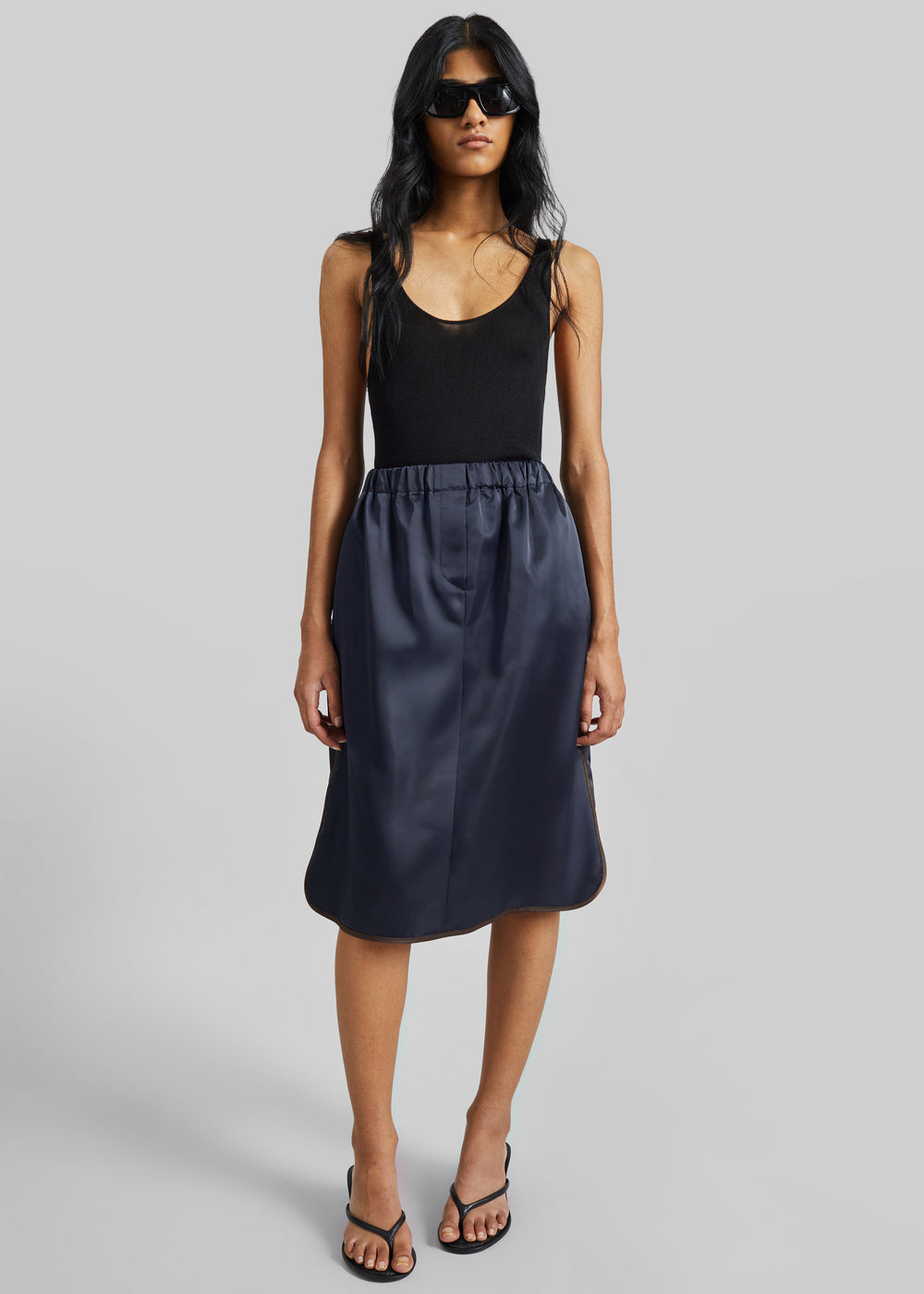 Munich Contrast Piping Midi Skirt - Navy - 1