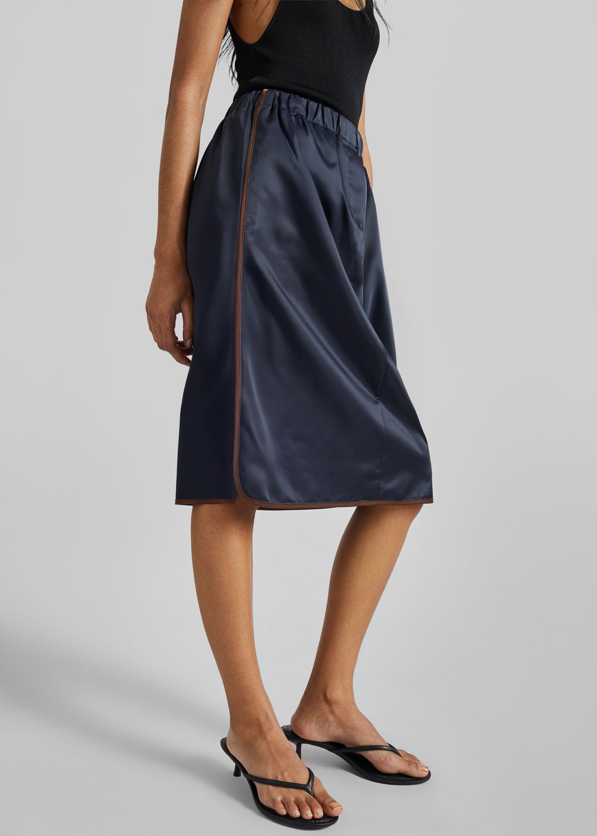 Munich Contrast Piping Midi Skirt - Navy - 2