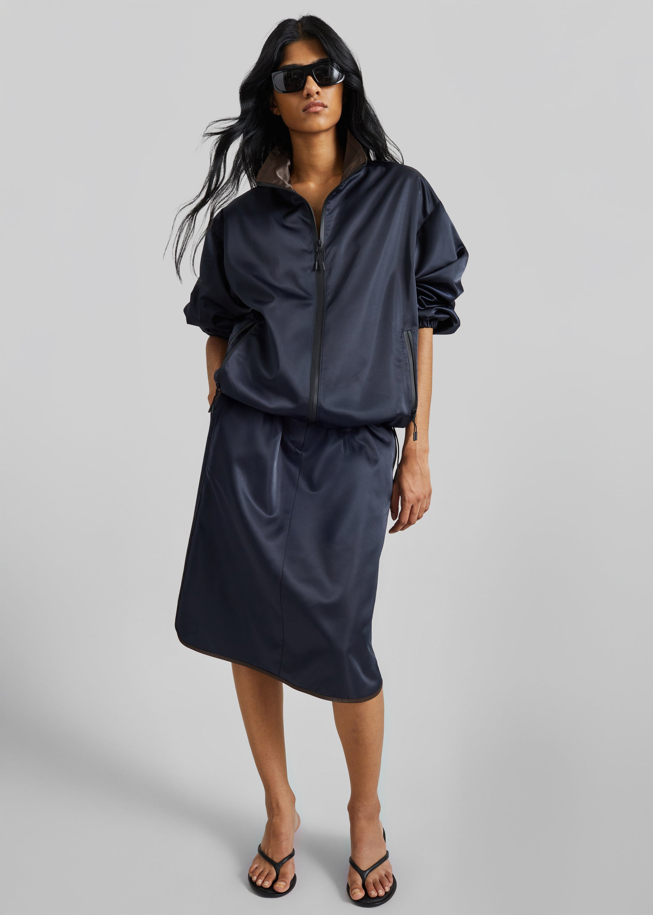Shop the look image for Munich Contrast Piping Midi Skirt - Navy