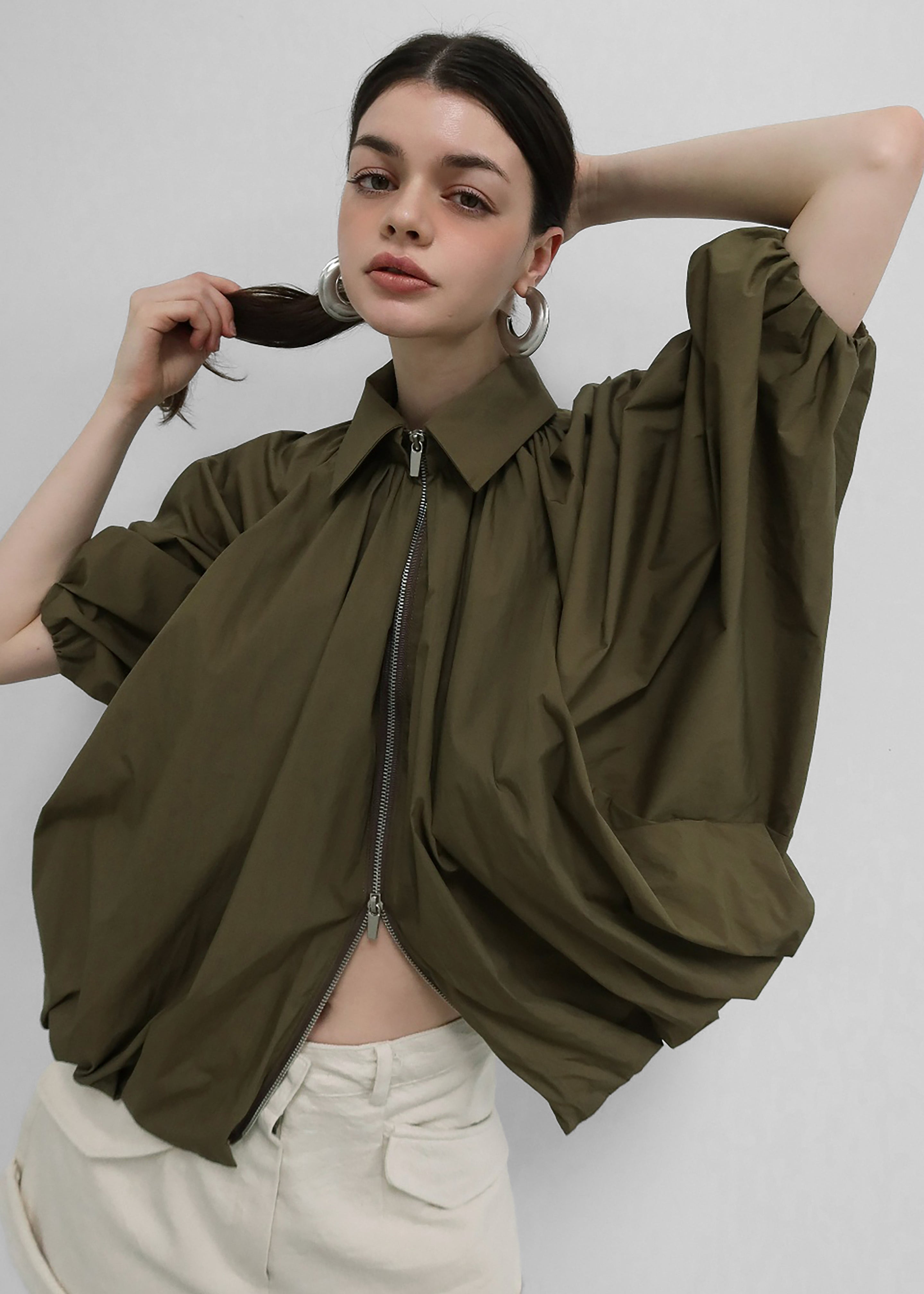 Murray Batwing Sleeve Balloon Jacket - Olive Brown - 3
