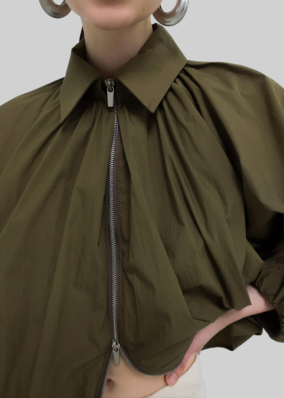 Murray Batwing Sleeve Balloon Jacket - Olive Brown - 6