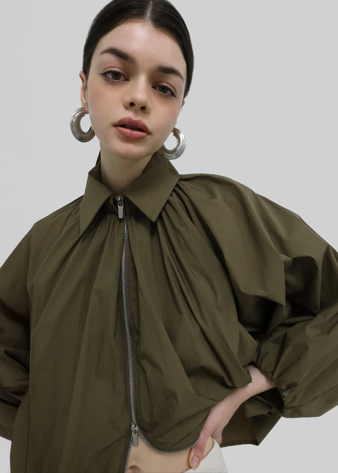 Murray Batwing Sleeve Balloon Jacket - Olive Brown