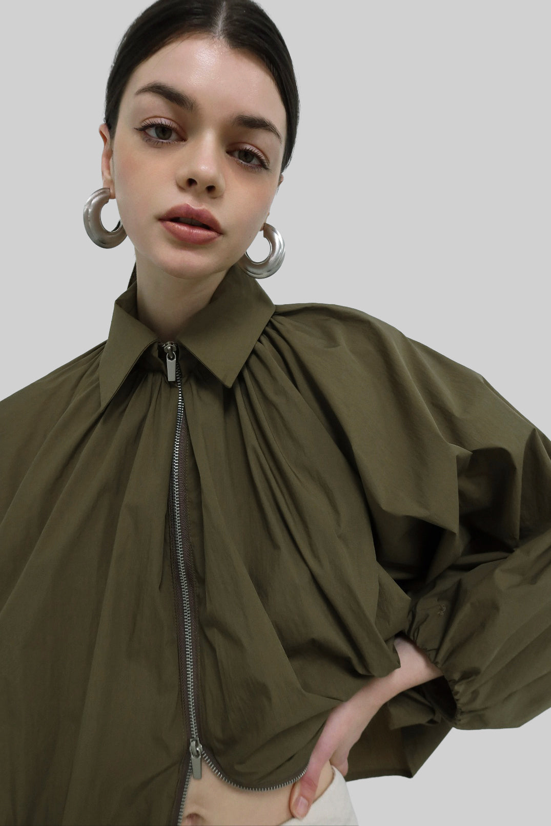 Murray Batwing Sleeve Balloon Jacket - Olive Brown - 2