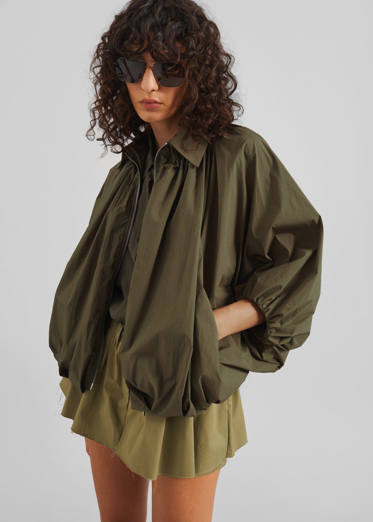 Murray Batwing Sleeve Balloon Jacket - Olive Brown - 1