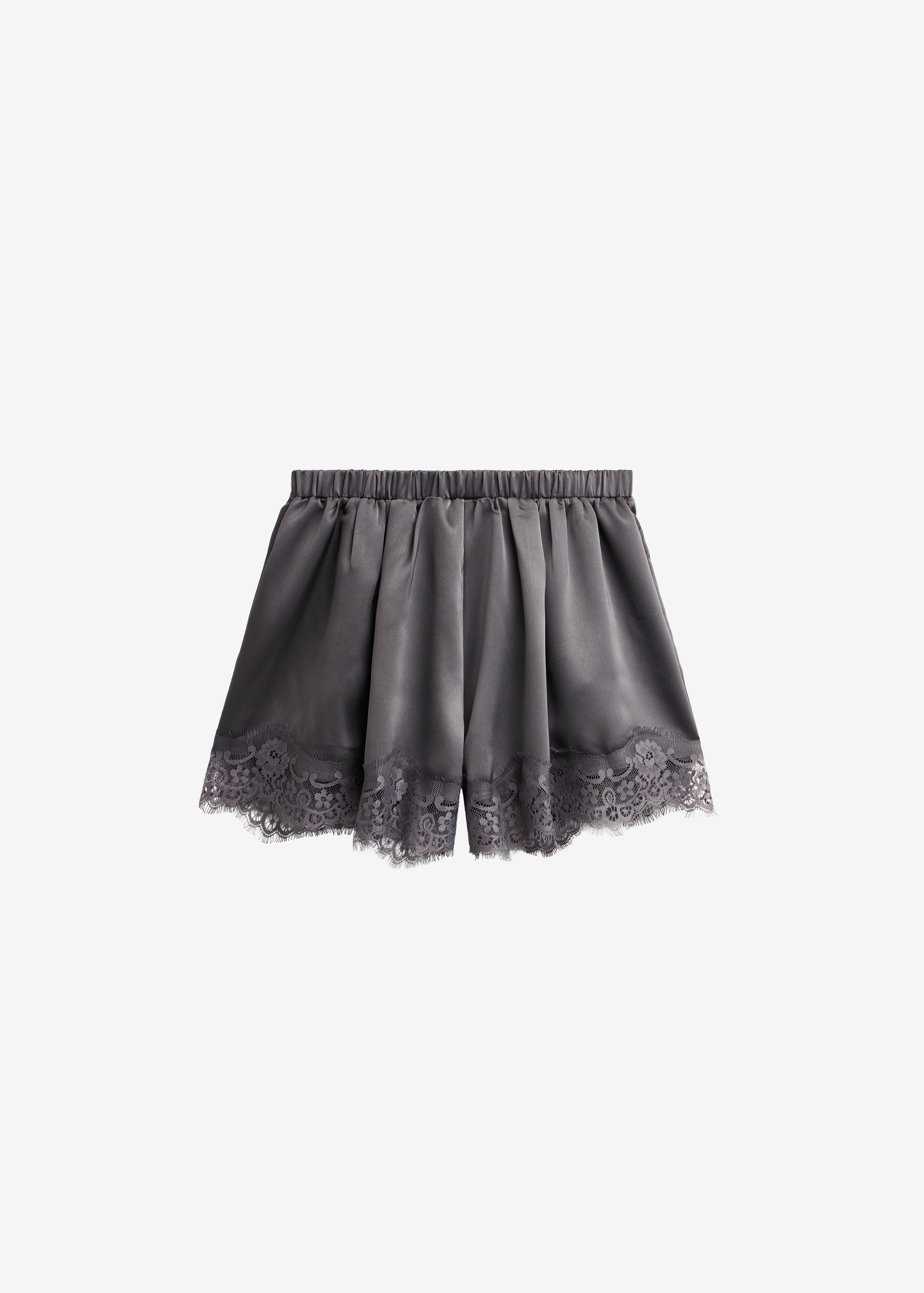 Mylah Satin Lace Trim Shorts - Slate Grey - 10