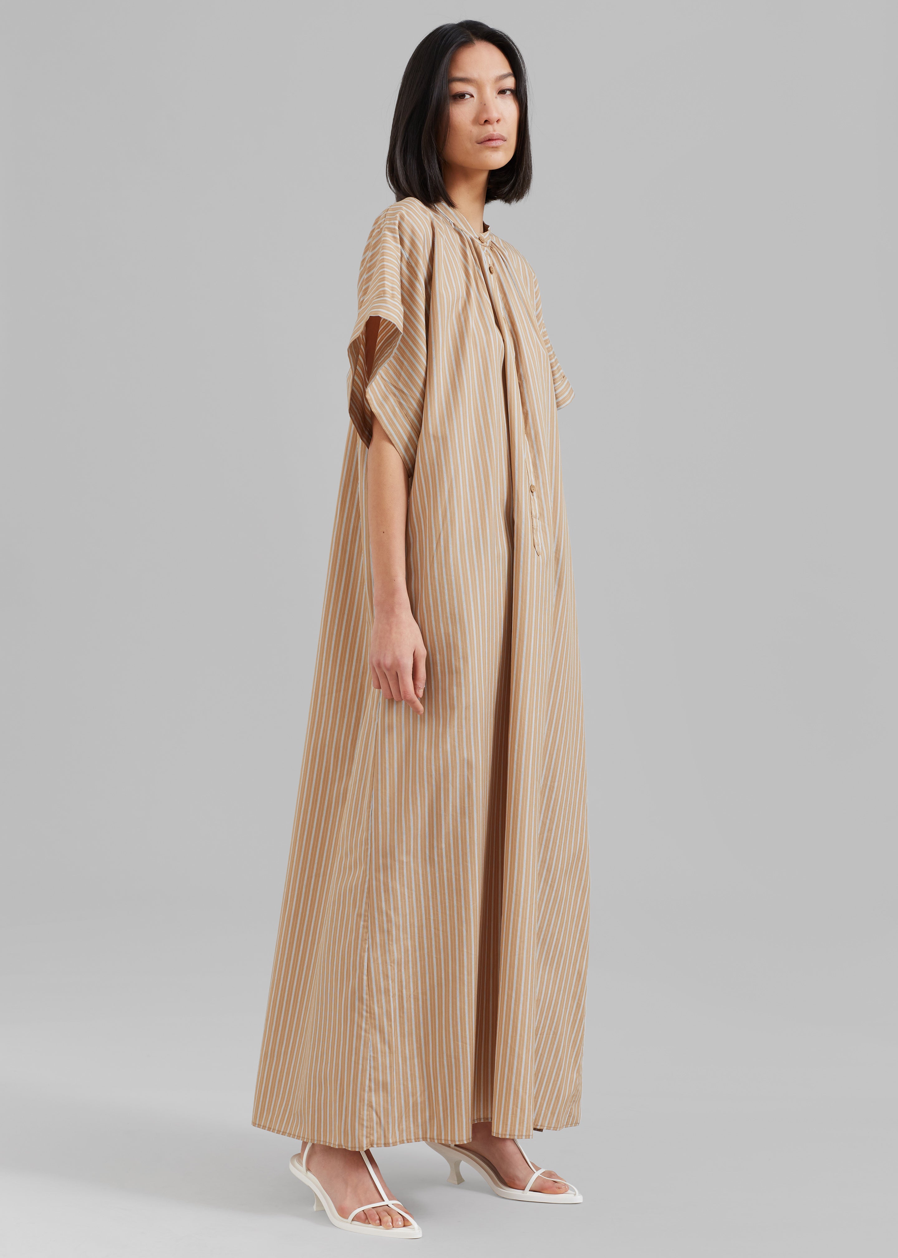 Matteau Button Front Djellaba Dress - Sand Stripe – The Frankie Shop