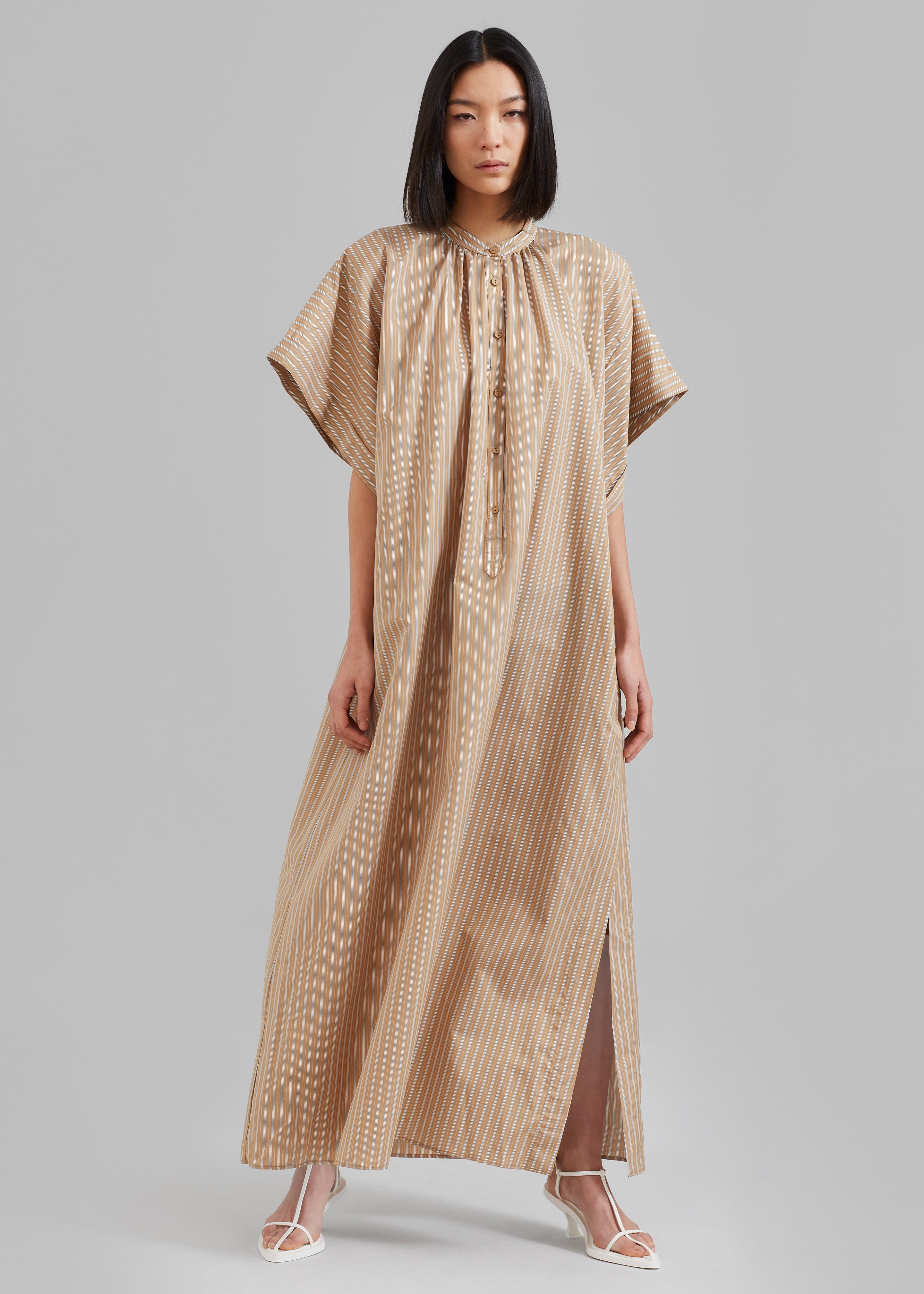 Matteau Button Front Djellaba Dress - Sand Stripe - 6