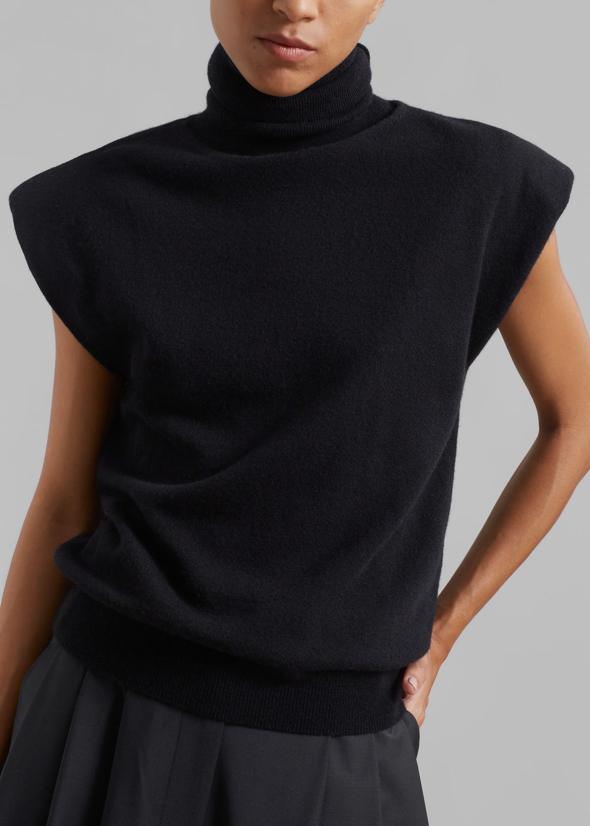 Nadia Thin Padded Sleeveless Turtleneck - Black - 6