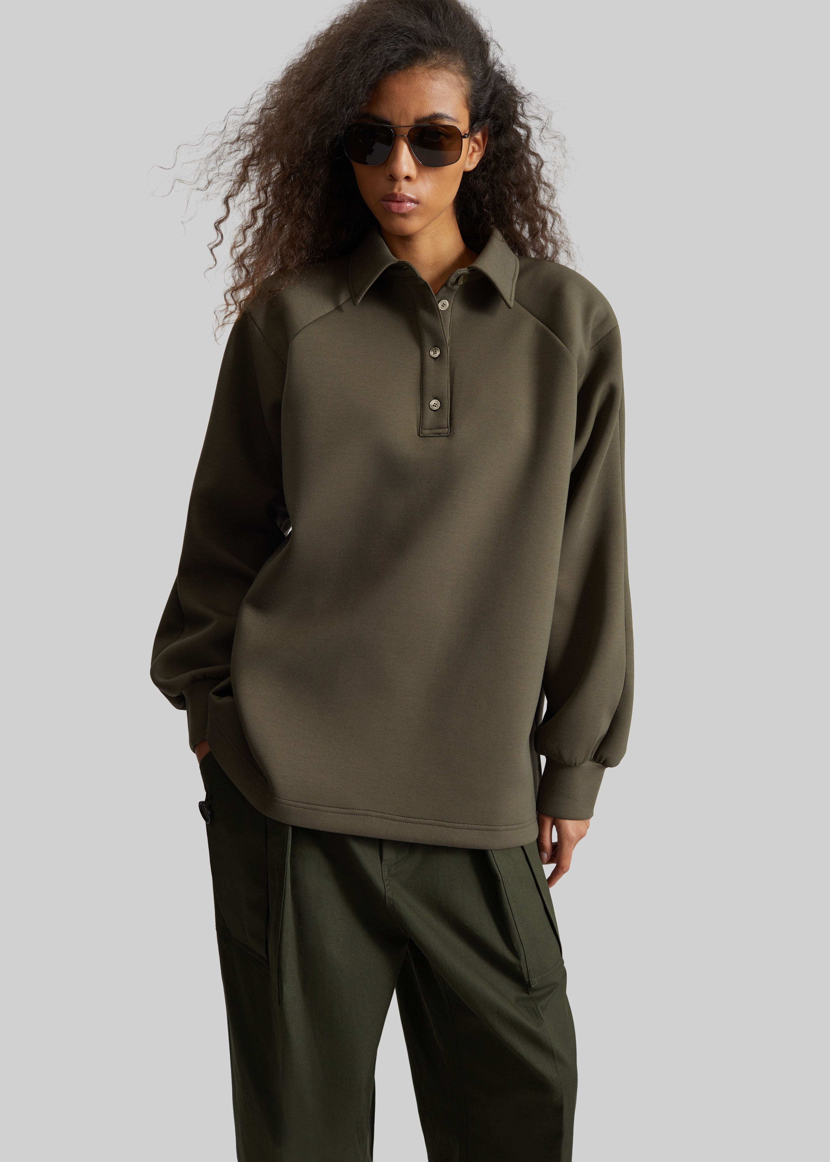 Naen Neoprene Polo Top - Dark Olive - 4