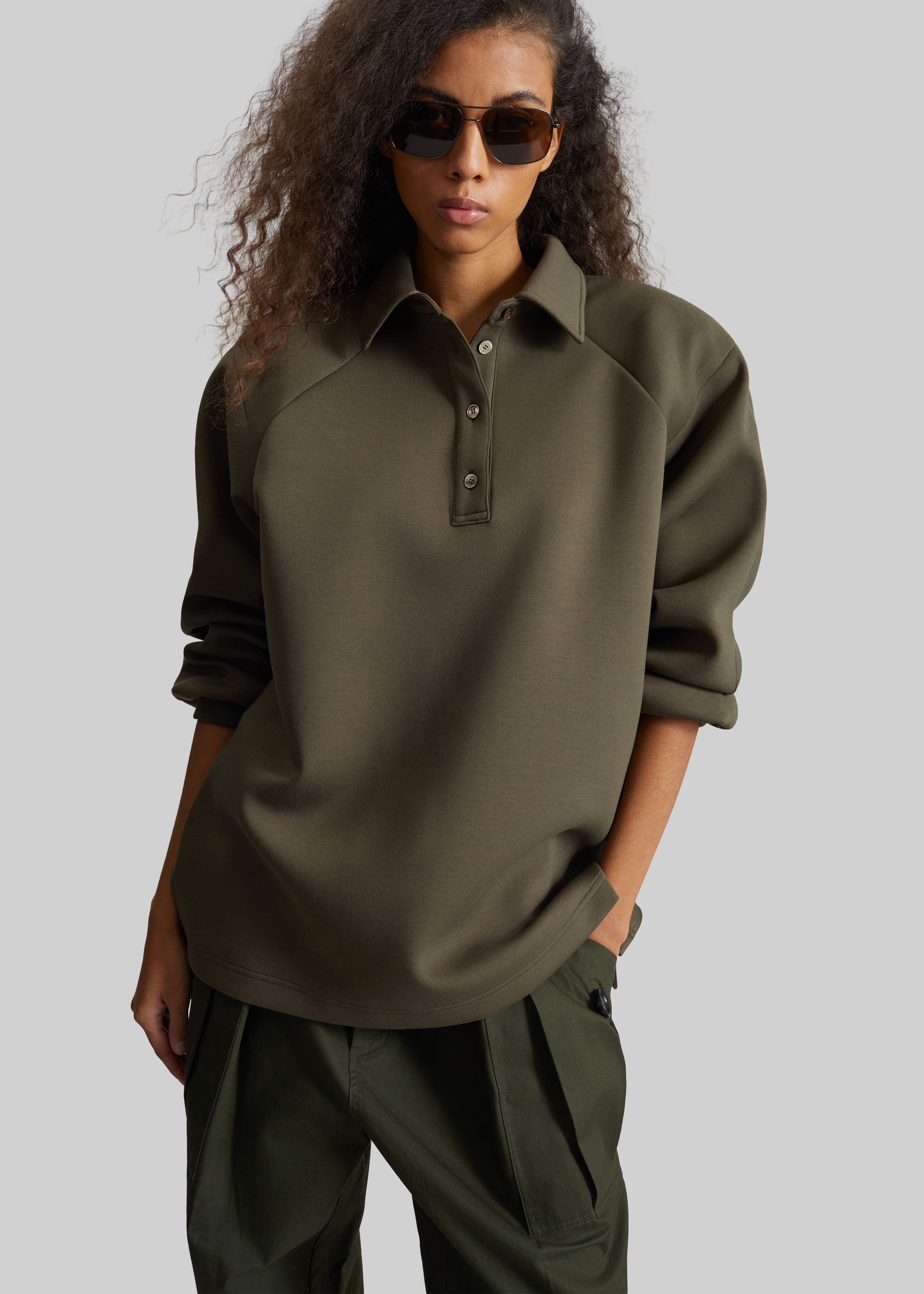 Naen Neoprene Polo Top - Dark Olive - 1