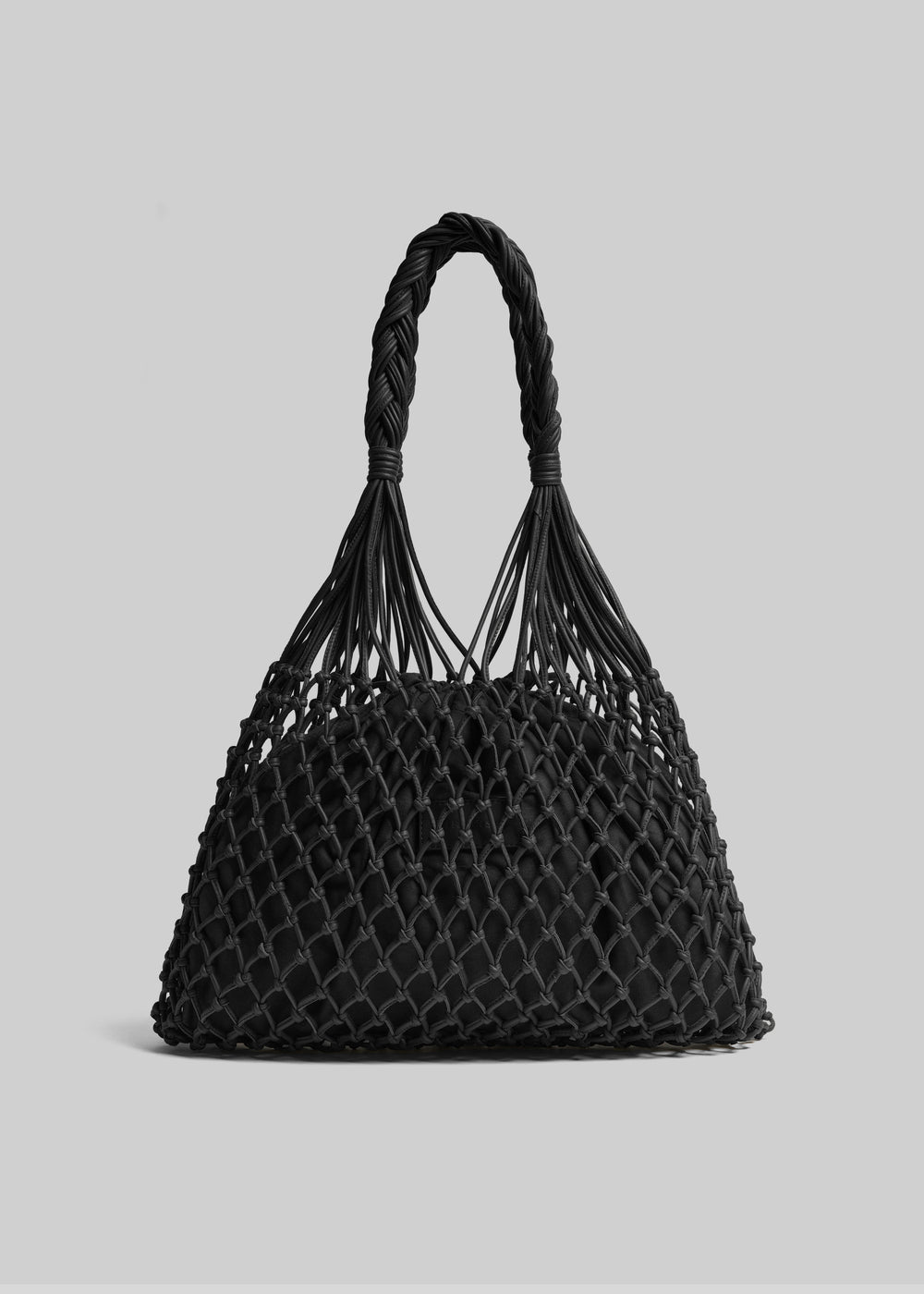 Naia Leather Macrame Bag - Black