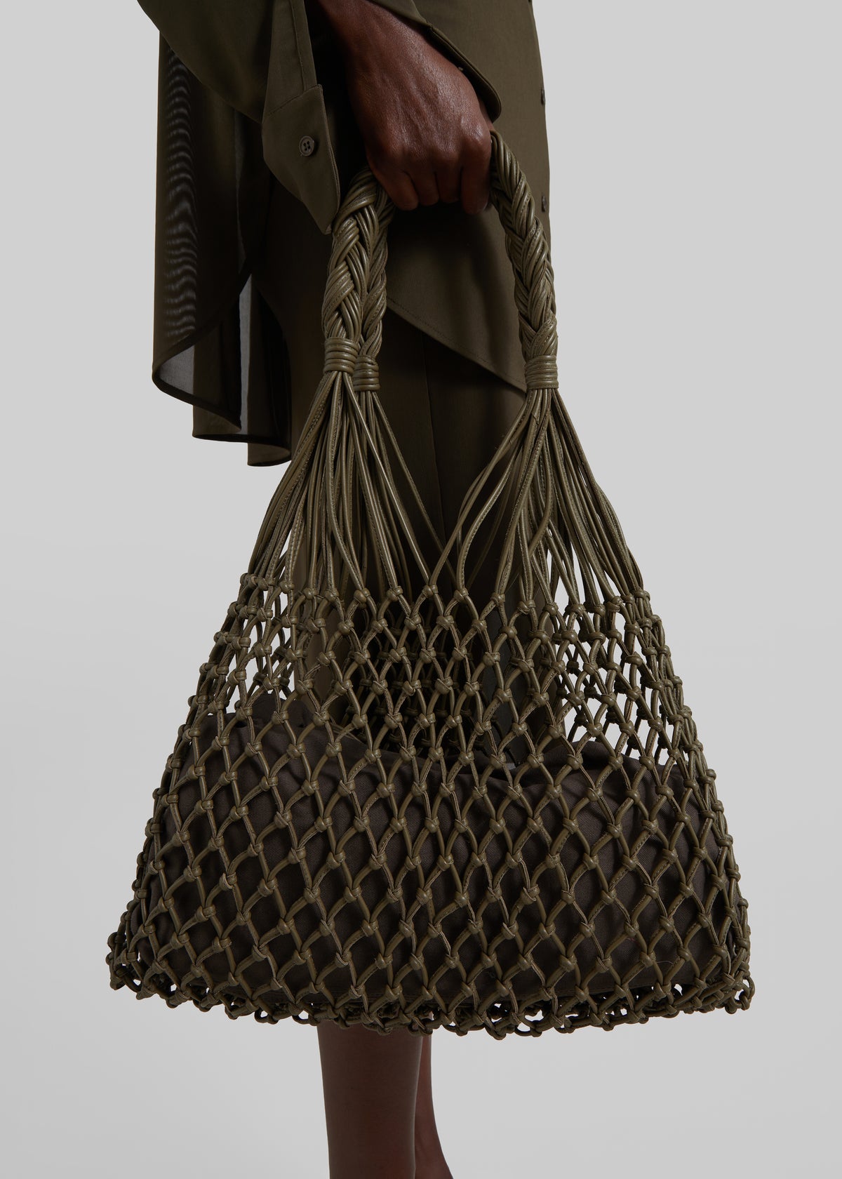 Naia Leather Macrame Bag - Olive Brown - 5