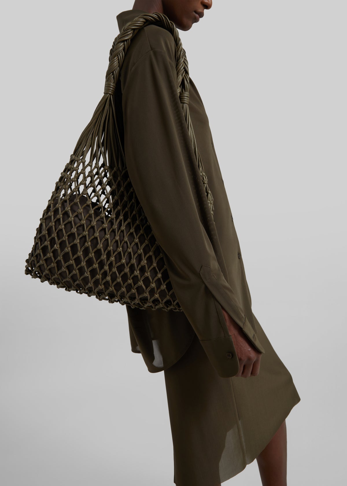 Naia Leather Macrame Bag - Olive Brown - 2
