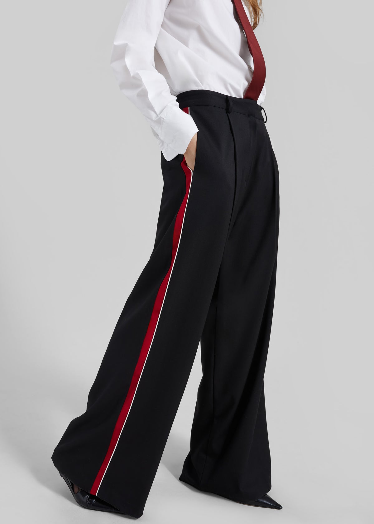 black dress pants with red stripe JP01 Black/Red Pinstripe