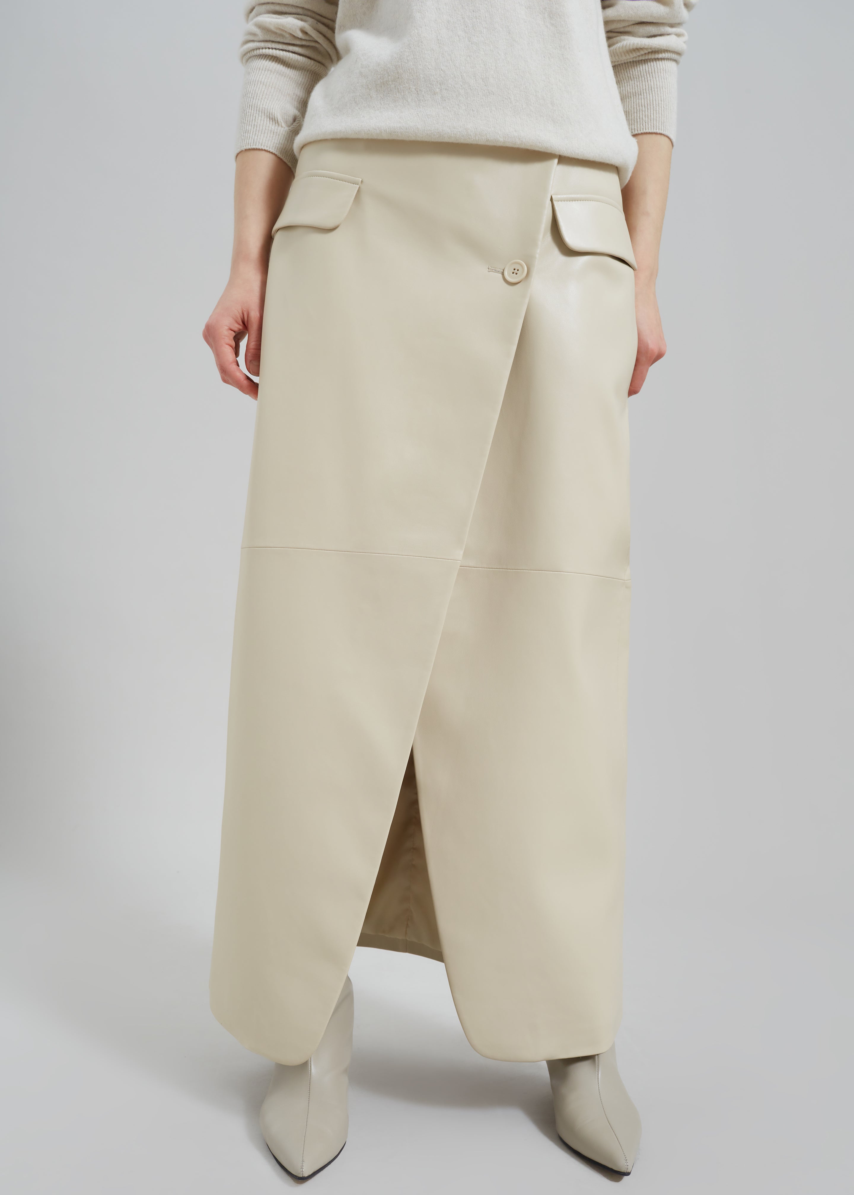 Nan Long Faux Leather Cross Skirt - Mastic - 4