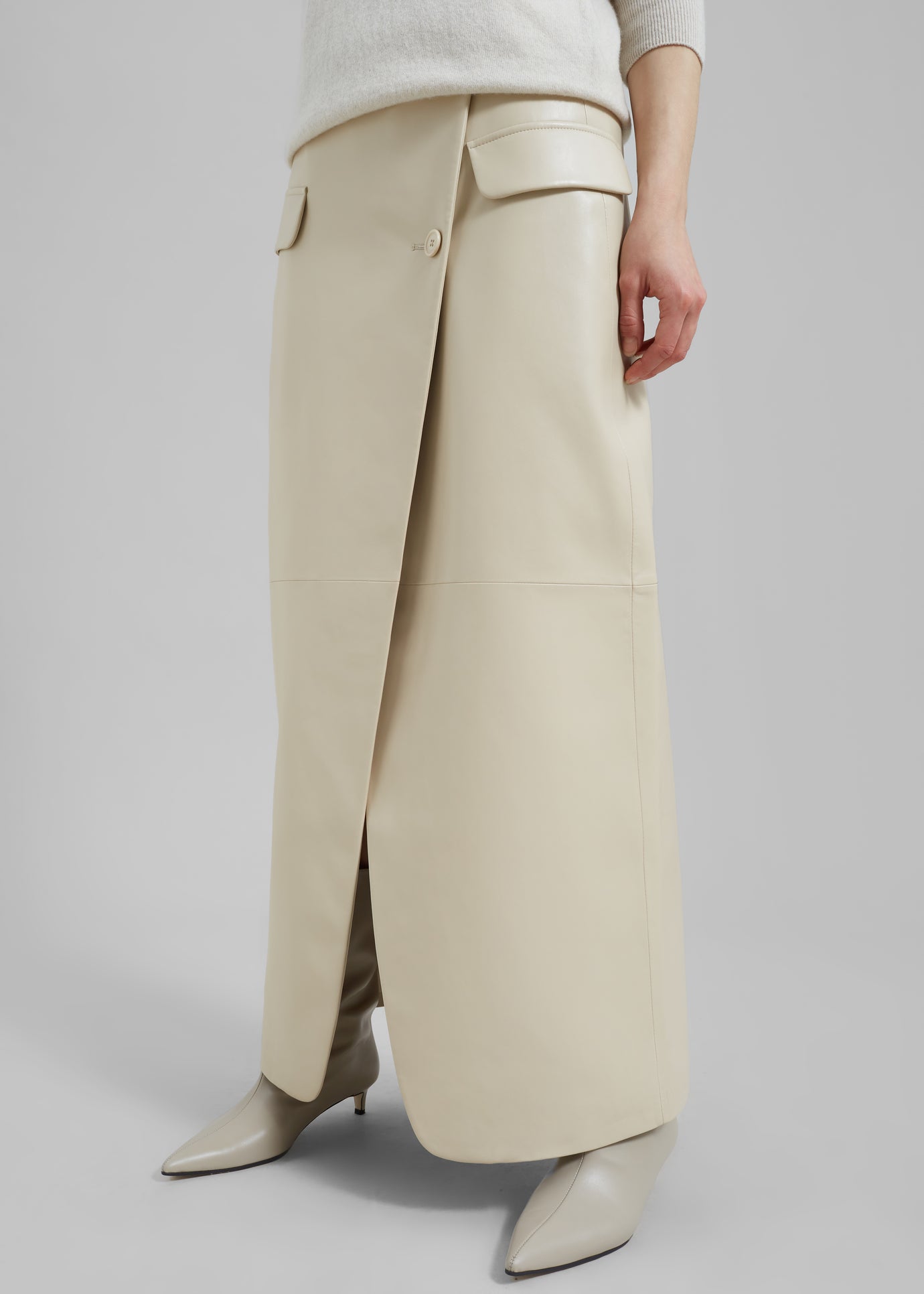 Nan Long Faux Leather Cross Skirt - Mastic