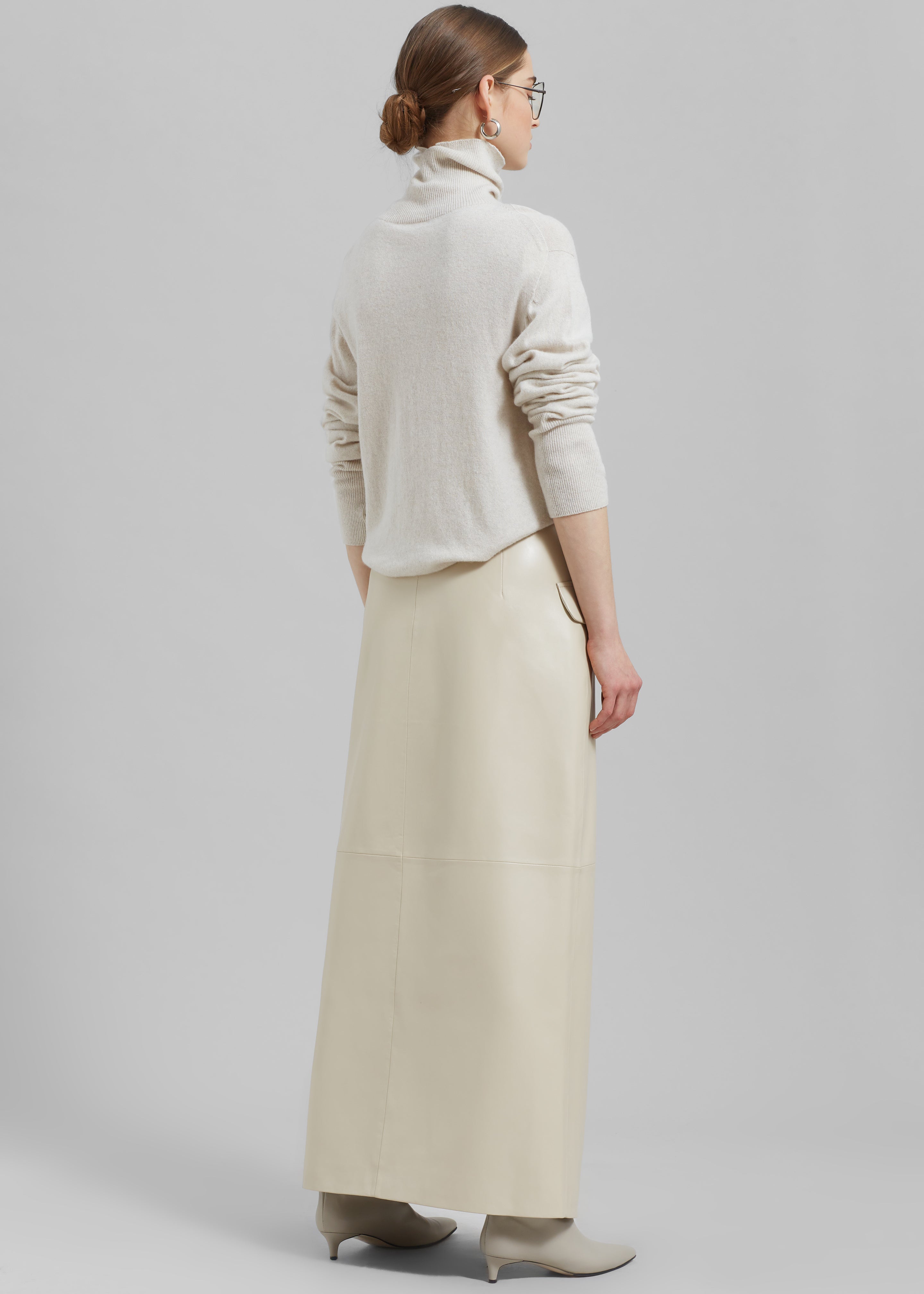Nan Long Faux Leather Cross Skirt - Mastic - 6