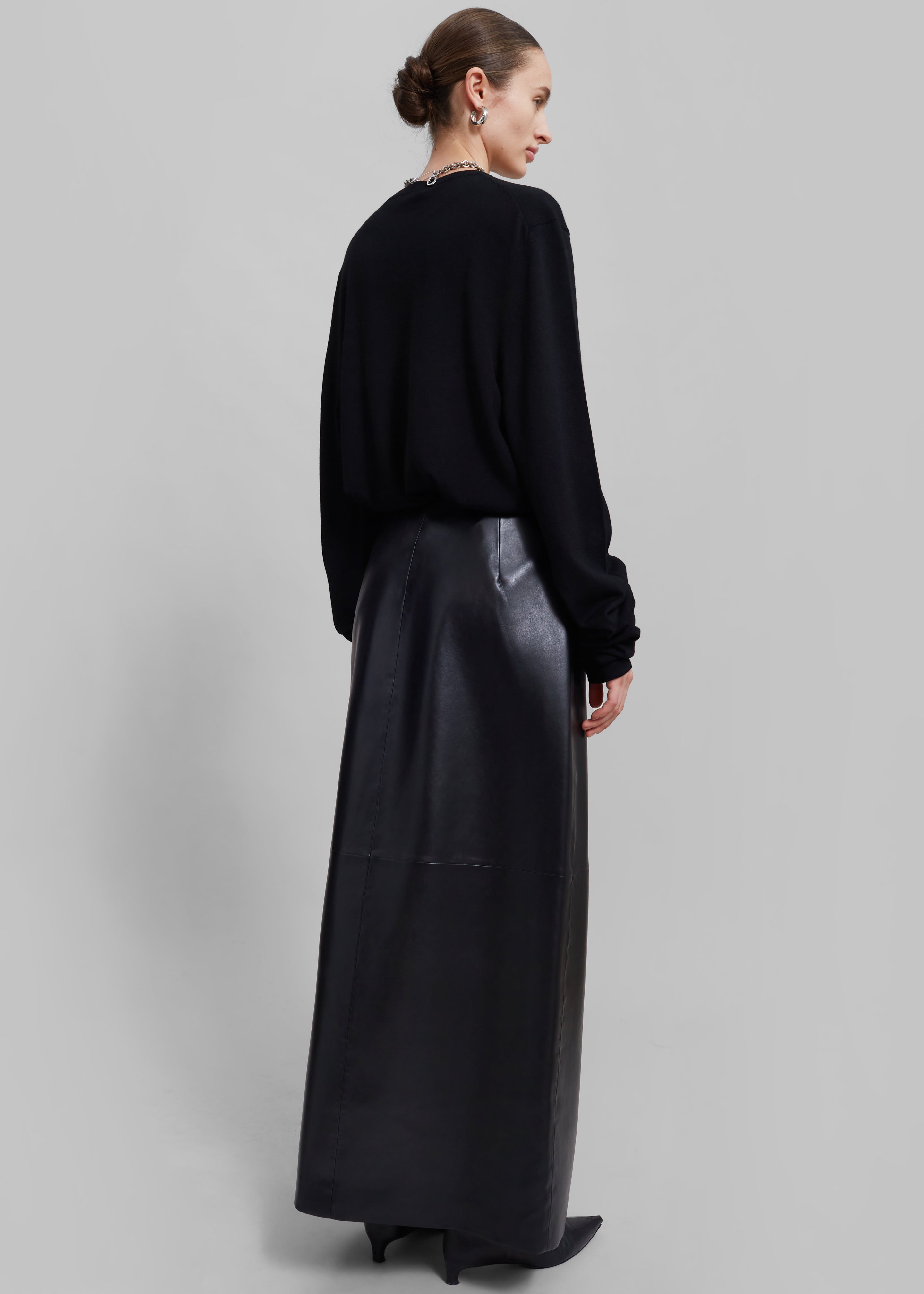 Nan Long Faux Leather Cross Skirt - Black - 8