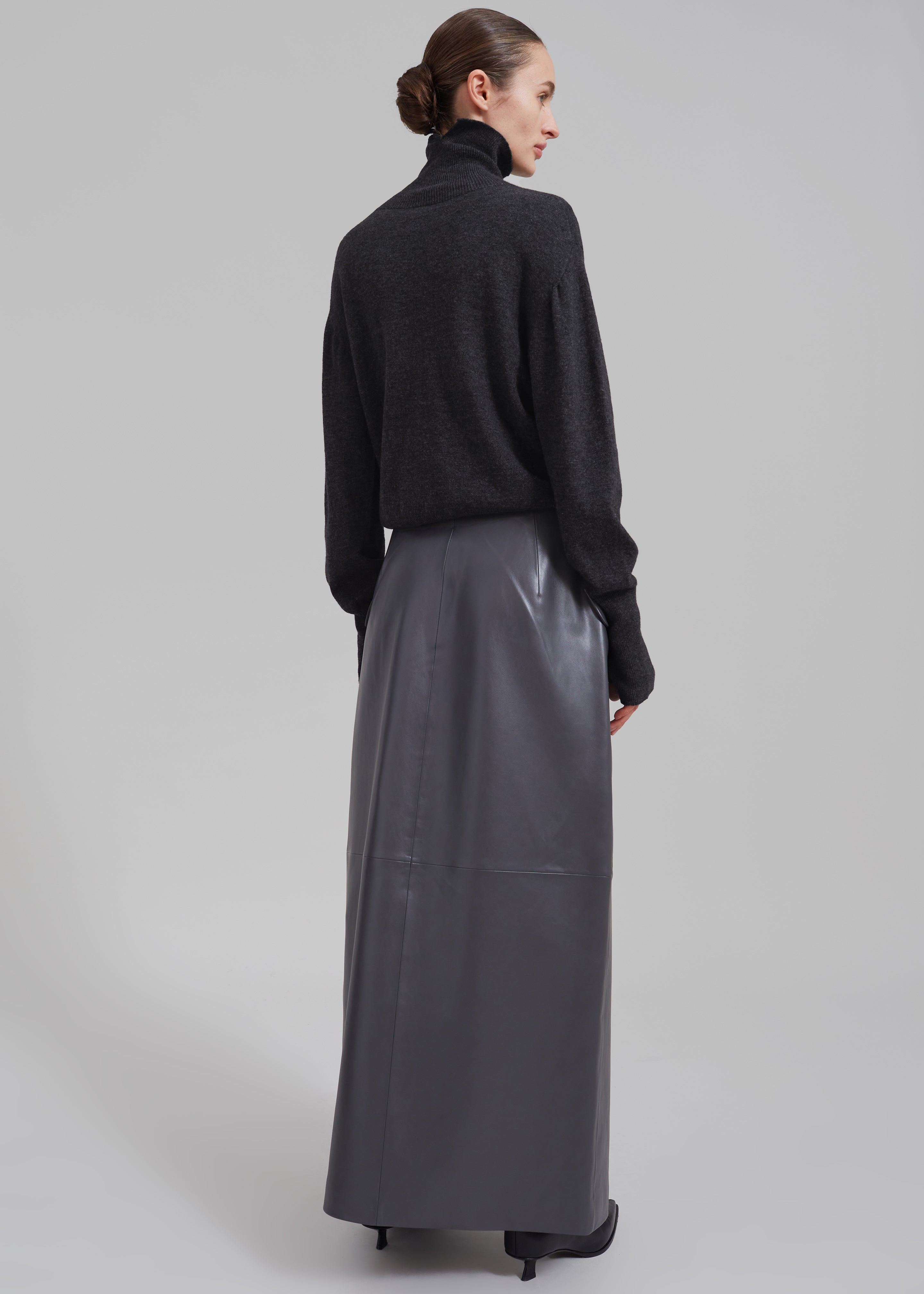 Nan Long Faux Leather Cross Skirt - Grey - 6