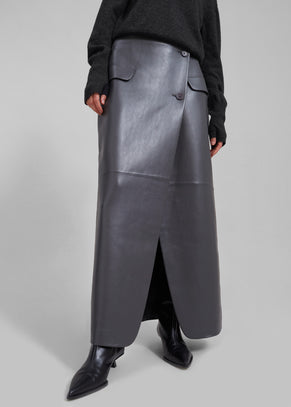 Nan Long Faux Leather Cross Skirt - Grey